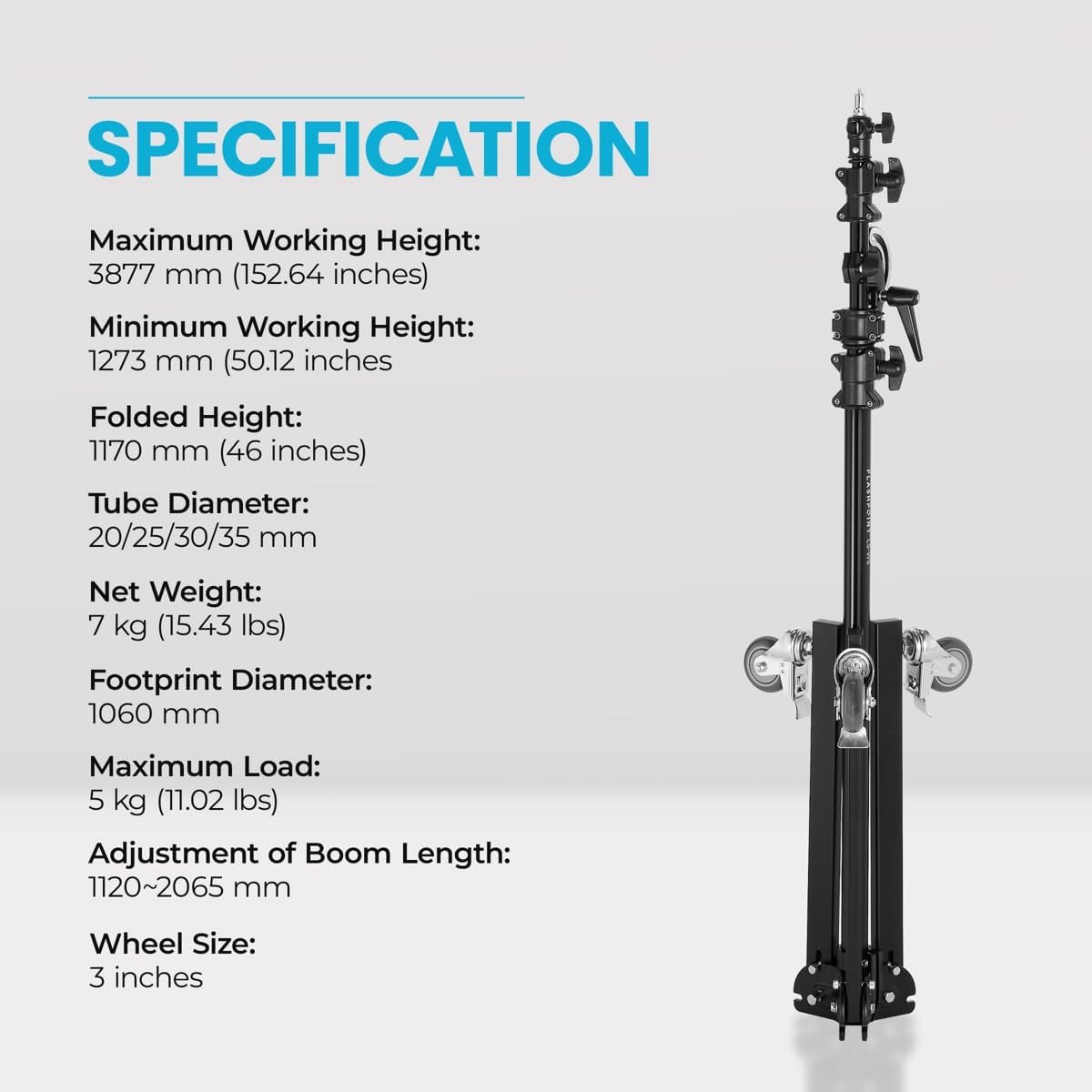 Flashpoint 12.8' Folding Wheeled Base Stand with Boom Arm