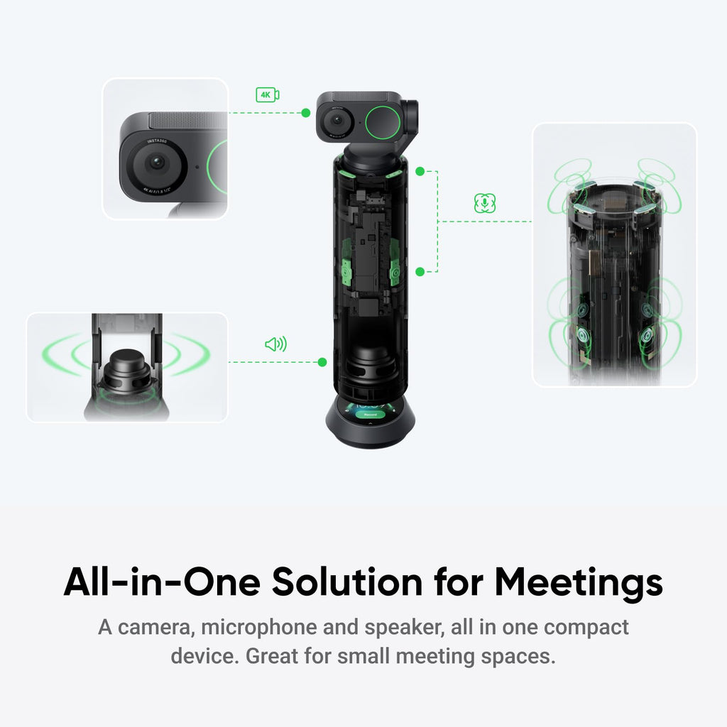 Insta360 Link 2 - PTZ 4K Webcam for PC/Mac, 1/2" Sensor, AI Tracking, HDR, AI Noise-Canceling Mic, Gesture Control for Streaming, Video Calls, Gaming, Works with Zoom, Teams, Twitch & More