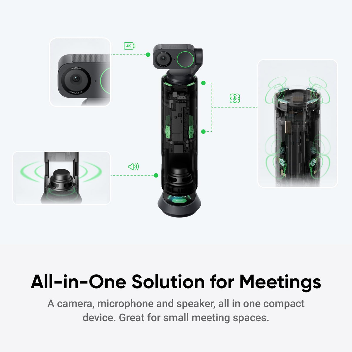 Insta360 Link 2 - PTZ 4K Webcam for PC/Mac, 1/2" Sensor, AI Tracking, HDR, AI Noise-Canceling Mic, Gesture Control for Streaming, Video Calls, Gaming, Works with Zoom, Teams, Twitch & More
