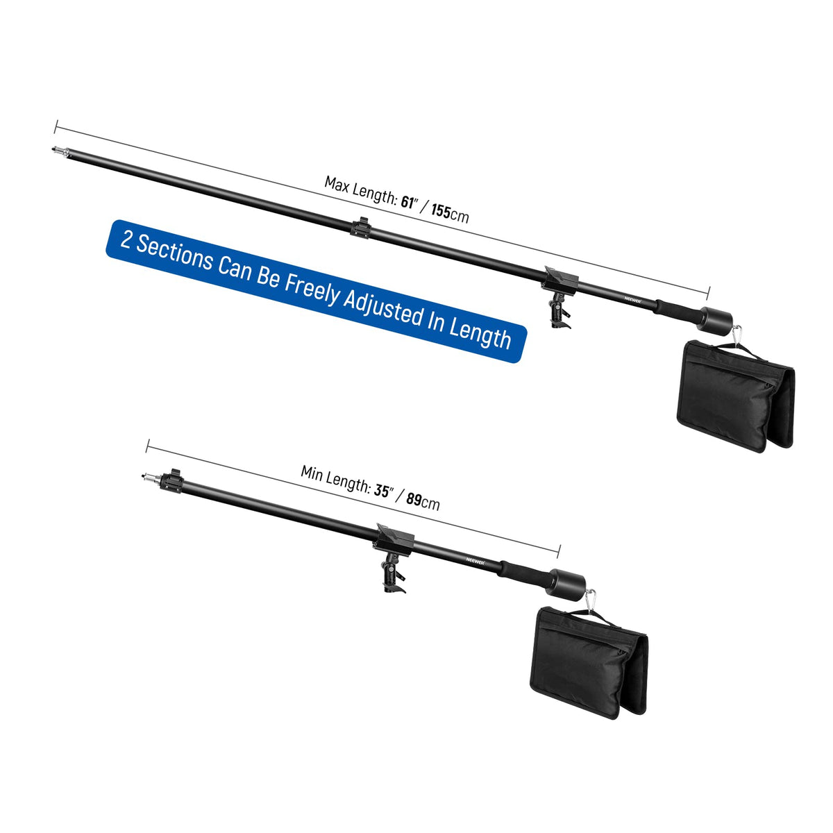 Neewer 2-in-1 Photography Light Stand, Aluminum Alloy 9.7ft Heavy Duty Tripod Stand with 3.8ft Boom Arm and Empty Sandbag for Video Light, Strobe, Reflector, Softbox for Studio Photo Video Shooting