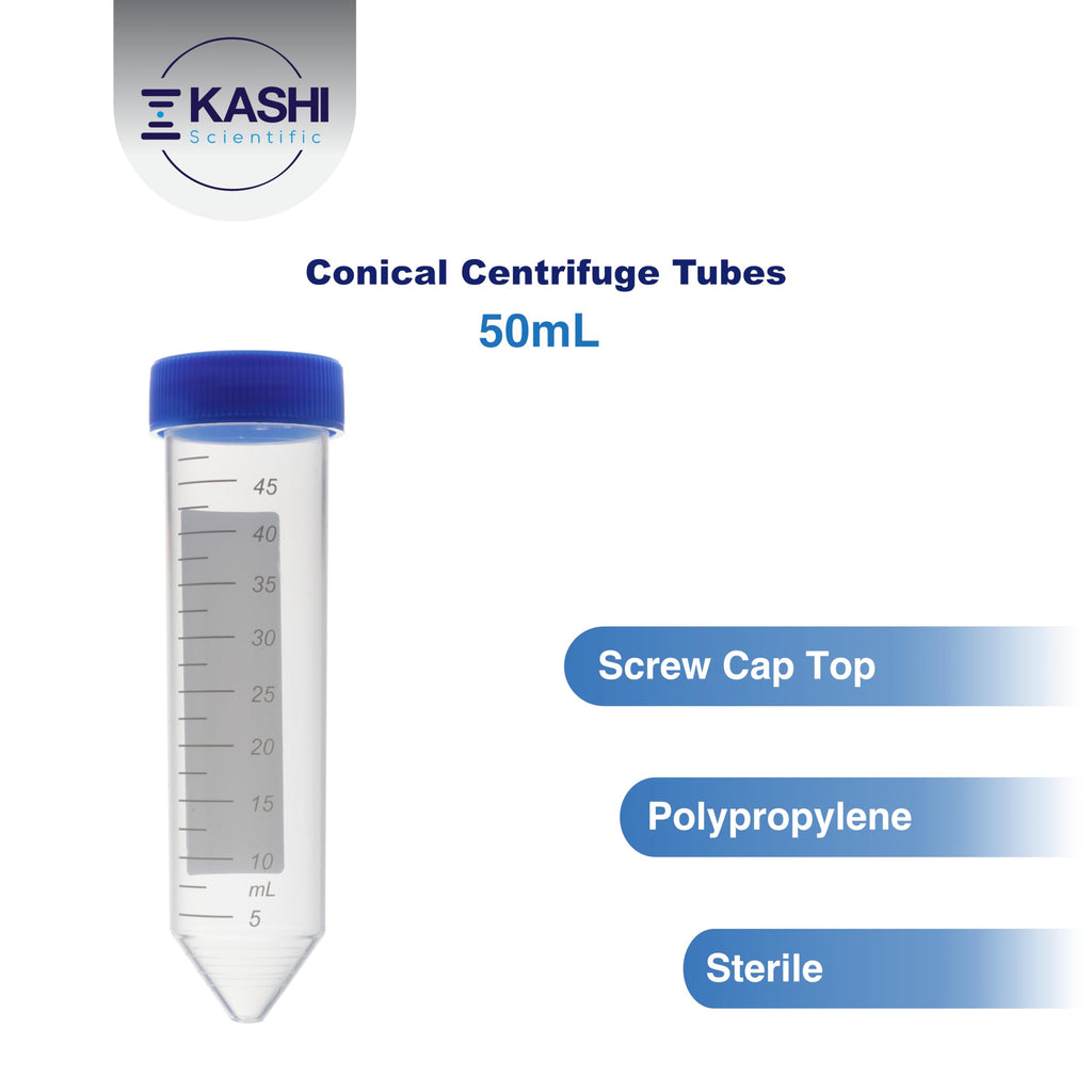 Kashi Scientific 50mL Self Standing Centrifuge Tubes with Screw Cap Lid, Lab Grade Polypropylene Plastic, Skirted, Printed Graduation, Write-on Spot [50mL Self-Standing, 500]
