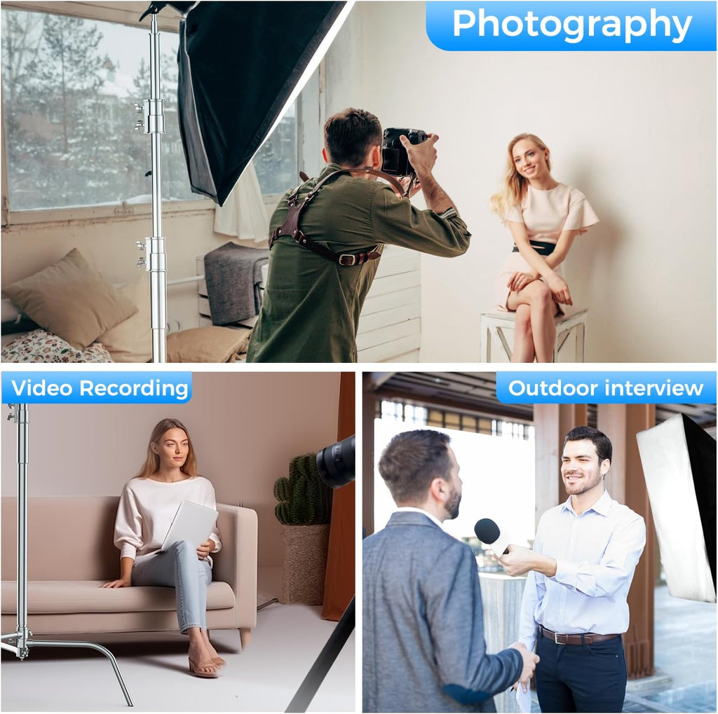 Hagibis C Stand Adjustable Heavy Duty Tripod Stand with 100% Stainless Steel, Photography light Stand for Studio Softbox, Monolight, Reflector, Max Height: 10.5ft/320cm (Extension Arm Not Included)