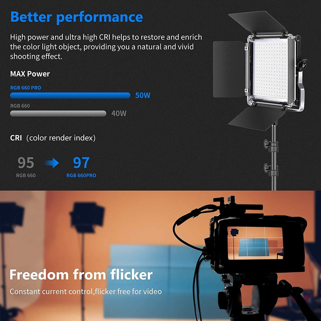 NEEWER 660 PRO RGB LED Video Light with App Control/Barn Door/U Bracket