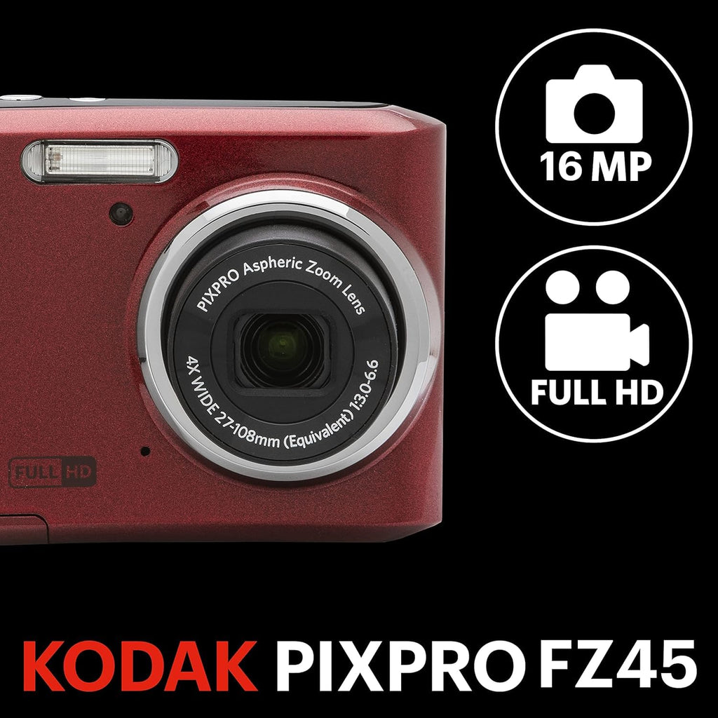 KODAK PIXPRO FZ45 16MP Compact Digital Camera, 4X Optical Zoom, AA, Black