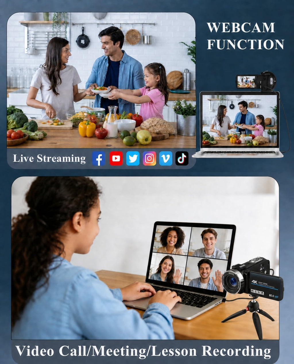 4K 80MP Camcorder Video Camera 18X Zoom Vlogging Camera for YouTube Webcam