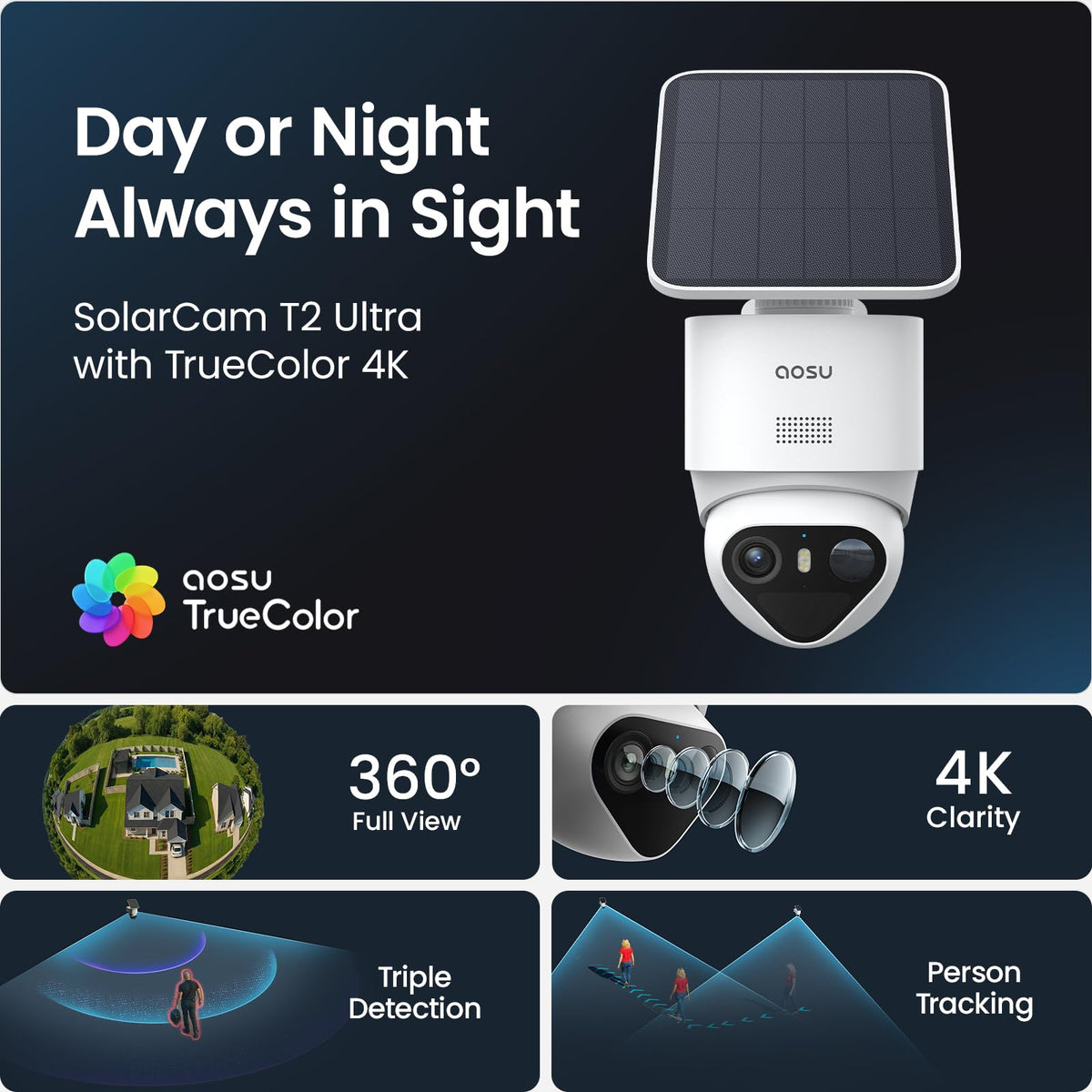 aosu T2 Ultra 4K Security Camera Wireless Outdoor, 360Â° AI Triple Detection