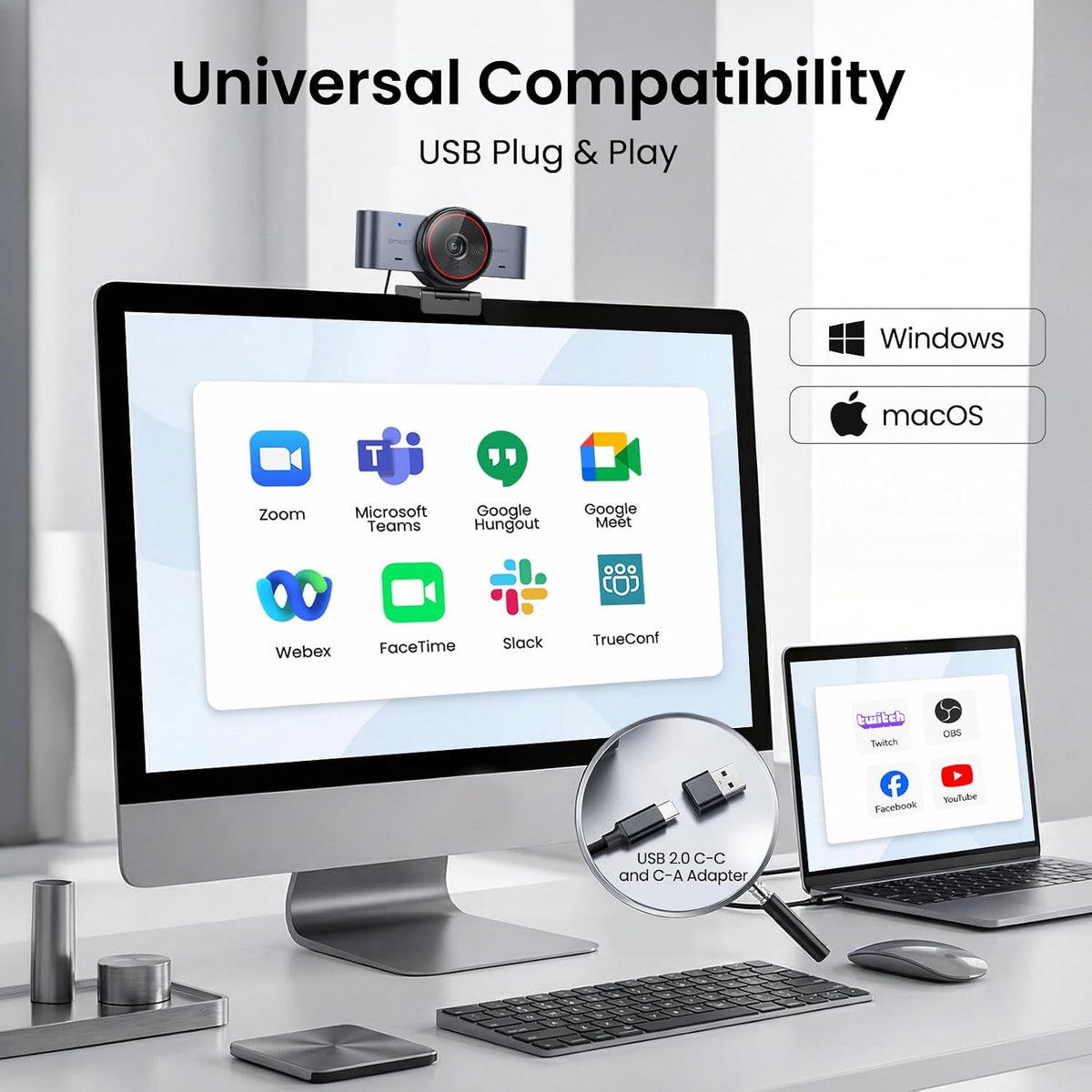 EMEET C960 Ultra 4K Webcam for Mac & PC, 1/1.5" Large Sensor, Metal Body