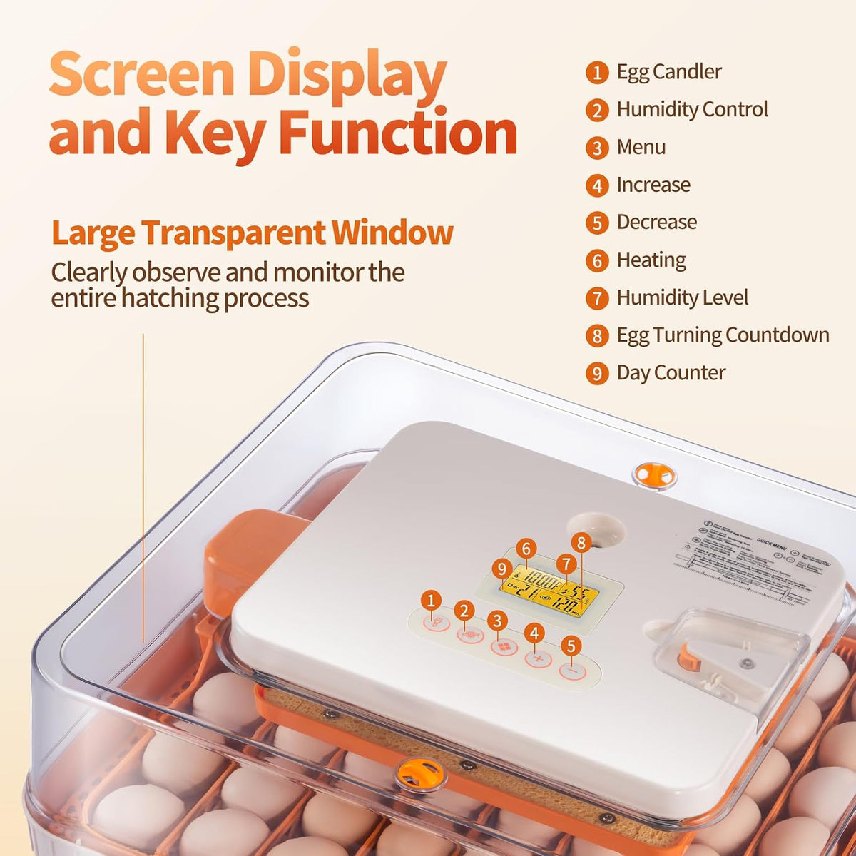 SmarketBuy 56 Egg Incubators for Hatching Eggs, Automatic Egg Turning and Humidity Temperature Control, Egg Candler, 360Â° Viewing Incubator for Hatching Chicken, Ducks, Goose, Quail