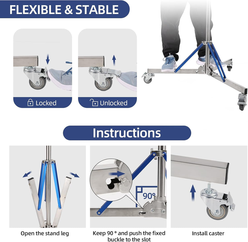 Heavy Duty Light Stand with Caster - 10.5ft/320cm Adjustable Light Stand with Stainless Steel, High Stability and Mobility Light Stand Photography for Strobe Light, Softbox, Reflector