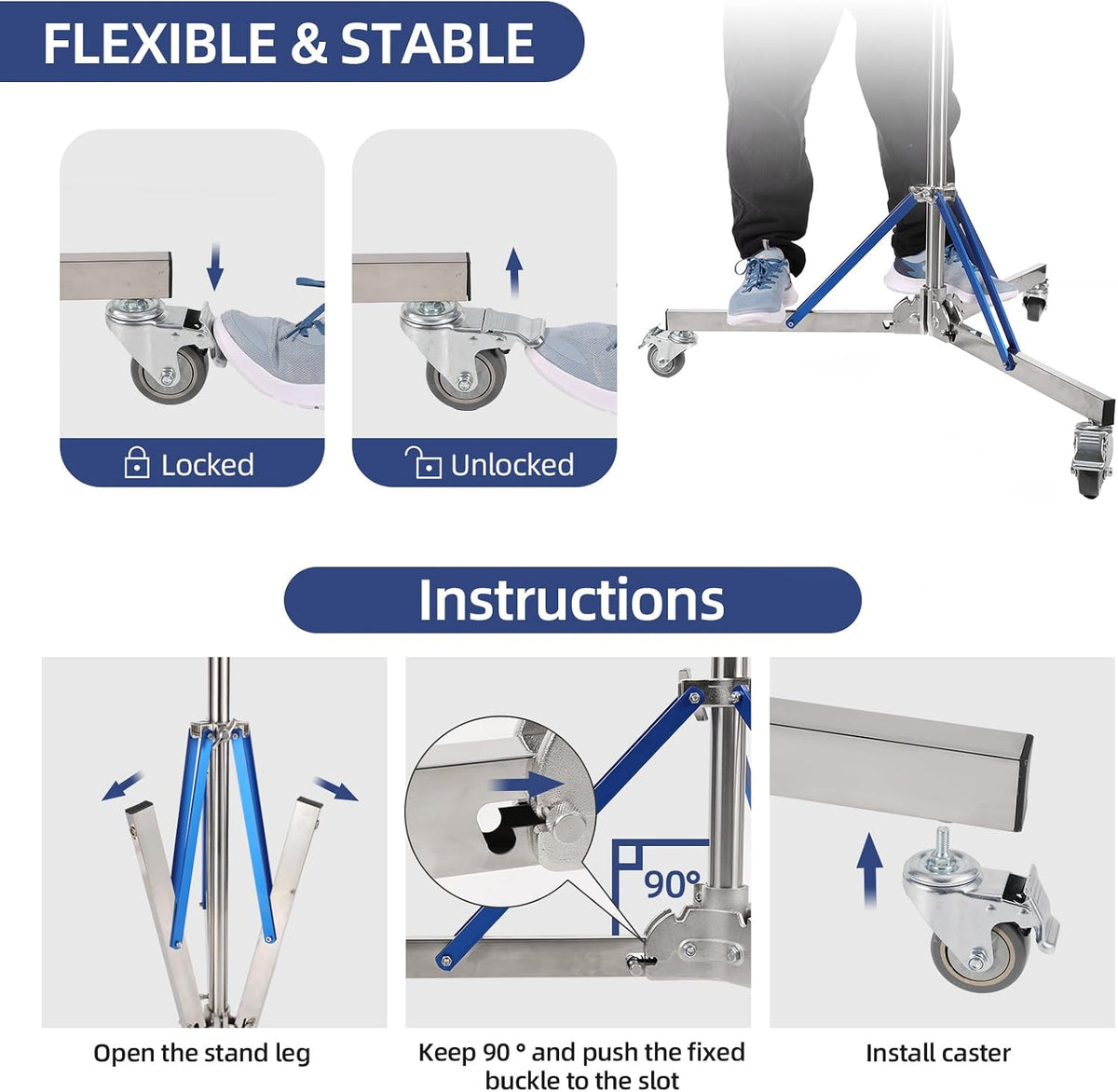 Heavy Duty Light Stand with Caster - 10.5ft/320cm Adjustable Light Stand with Stainless Steel, High Stability and Mobility Light Stand Photography for Strobe Light, Softbox, Reflector