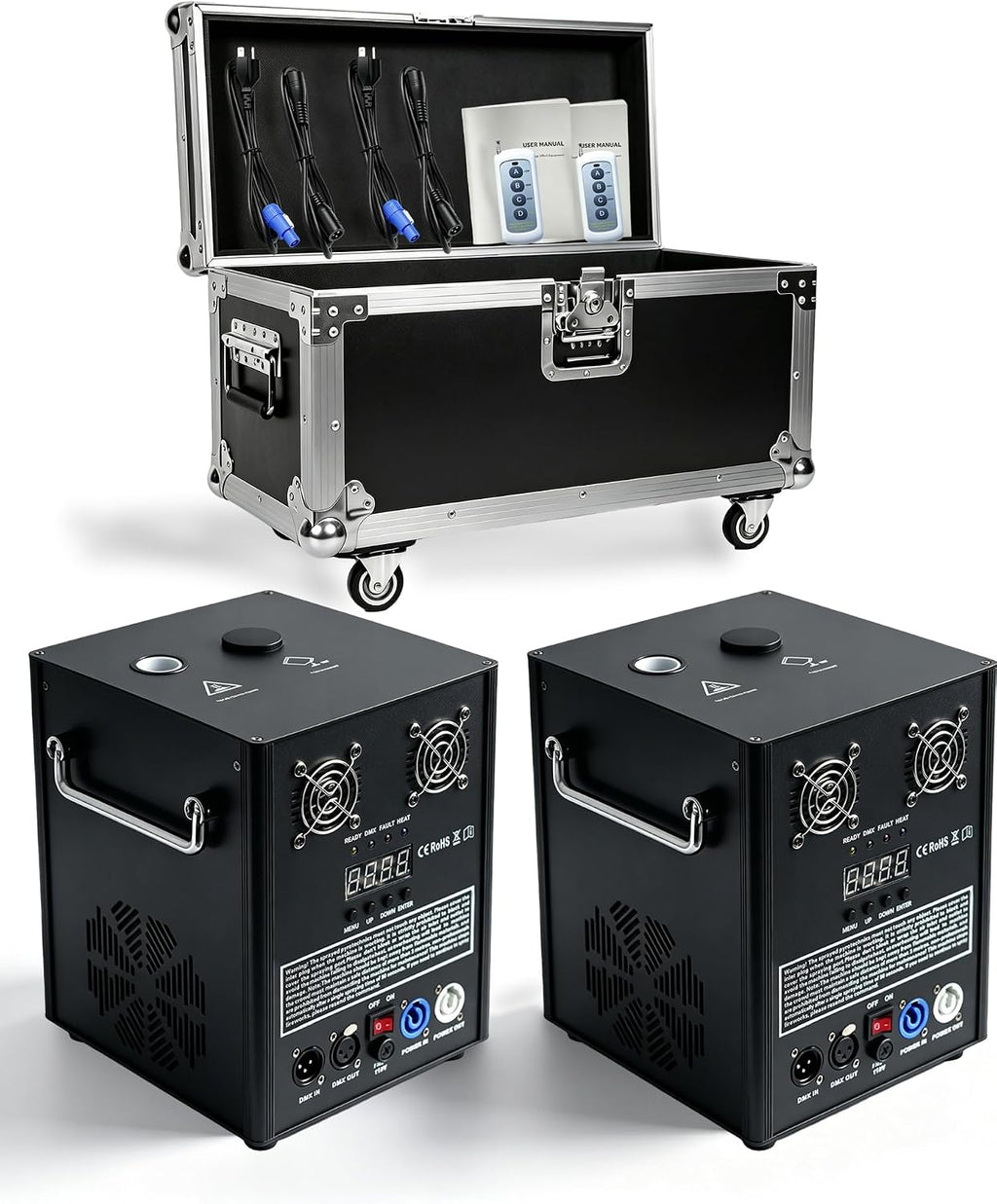 2Pack 750W 8.2-16ft Height Wedding Event Electronic Dual-motor Stage Light Machine with Case DMX Remote Control Stage Equipment System for Wedding, Party, Shows, Events(Not Include Material)