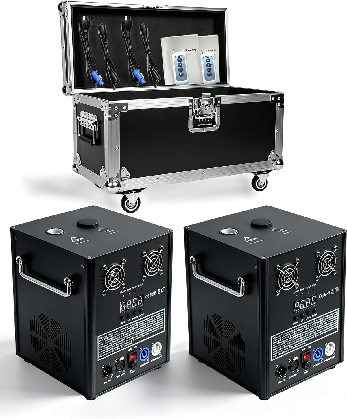 2Pack 750W 8.2-16ft Height Wedding Event Electronic Dual-motor Stage Light Machine with Case DMX Remote Control Stage Equipment System for Wedding, Party, Shows, Events(Not Include Material)