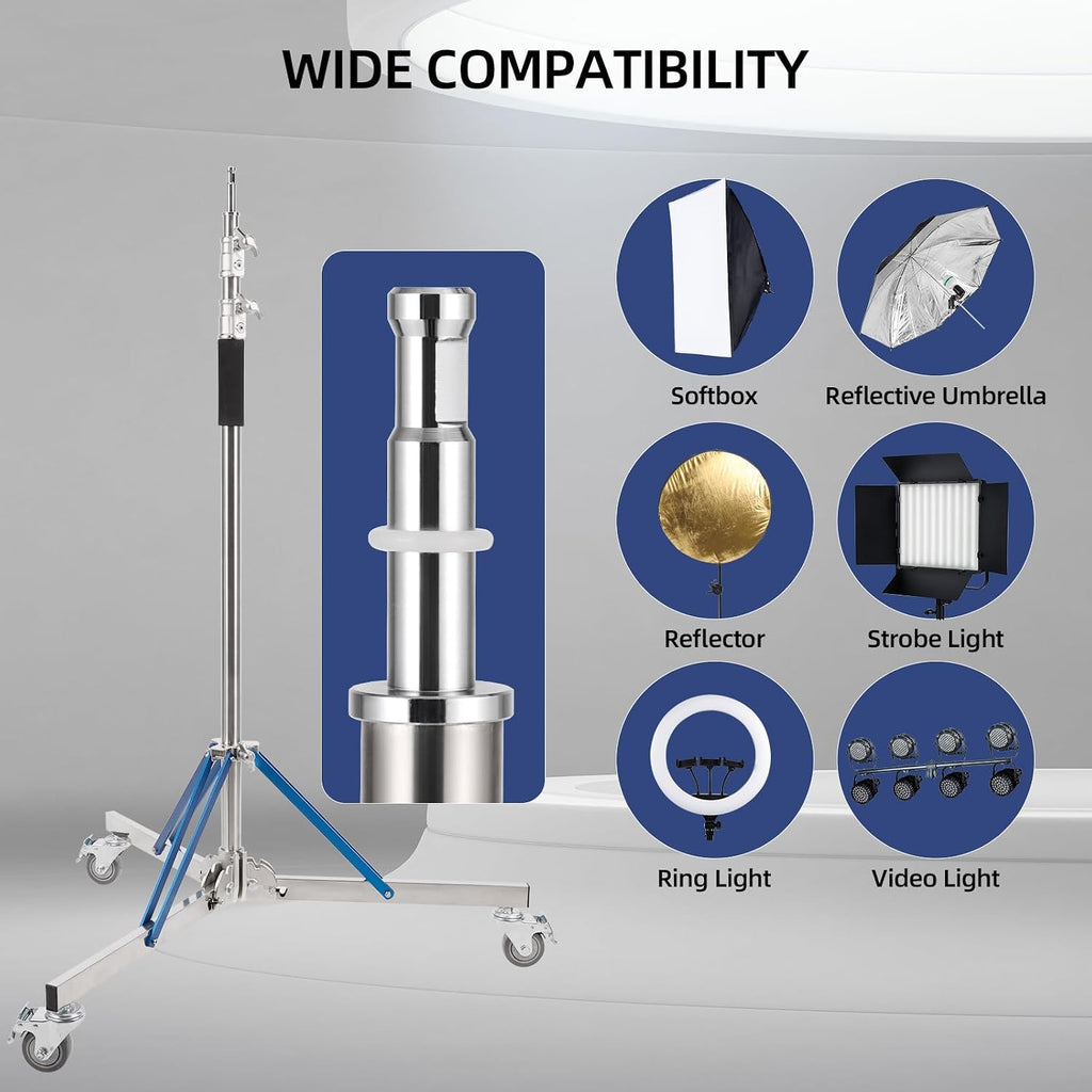 Heavy Duty Light Stand with Caster - 10.5ft/320cm Adjustable Light Stand with Stainless Steel, High Stability and Mobility Light Stand Photography for Strobe Light, Softbox, Reflector