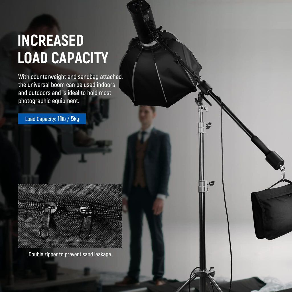 Neewer 2-in-1 Photography Light Stand, Aluminum Alloy 9.7ft Heavy Duty Tripod Stand with 3.8ft Boom Arm and Empty Sandbag for Video Light, Strobe, Reflector, Softbox for Studio Photo Video Shooting