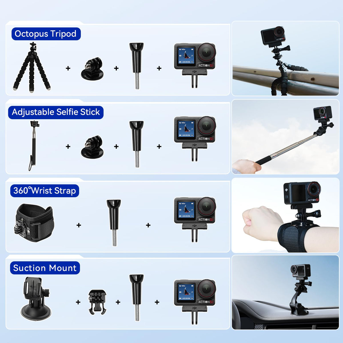 DJI Osmo Action 5 Pro Waterproof Action Camera Bundle, 1/1.3" Sensor