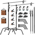 2 Pack Stainless Steel Photography Light Stand 6.9ft/210cm with Holding Arm Sandbag Grip Head Heavy Duty C Stand Sturdy for Photography Studio Video Monolight Softbox Shooting?Black?
