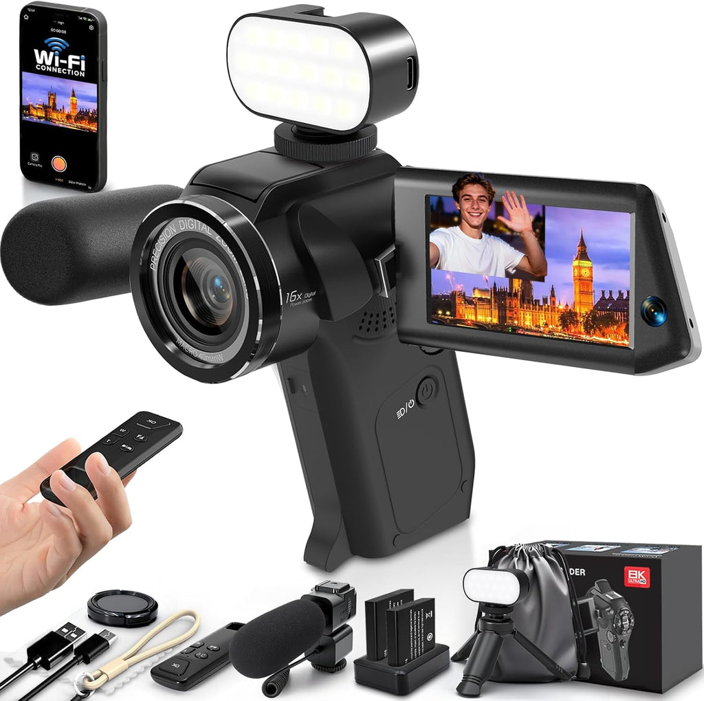 8K Video Camera, Dual Lens Camcorder with WiFi Vlogging Camera for Youtube