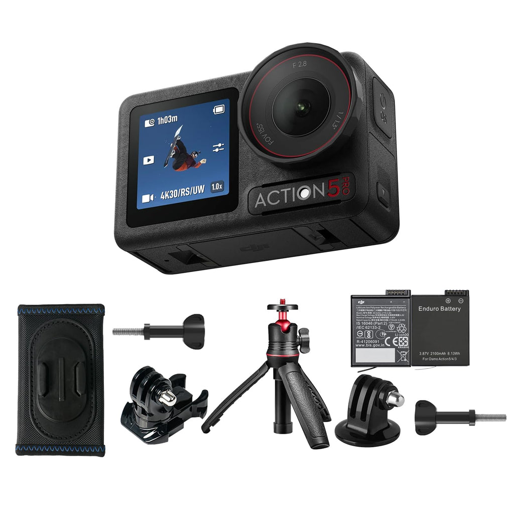 DJI Osmo Action 5 Pro Waterproof Action Camera Bundle, 1/1.3" Sensor