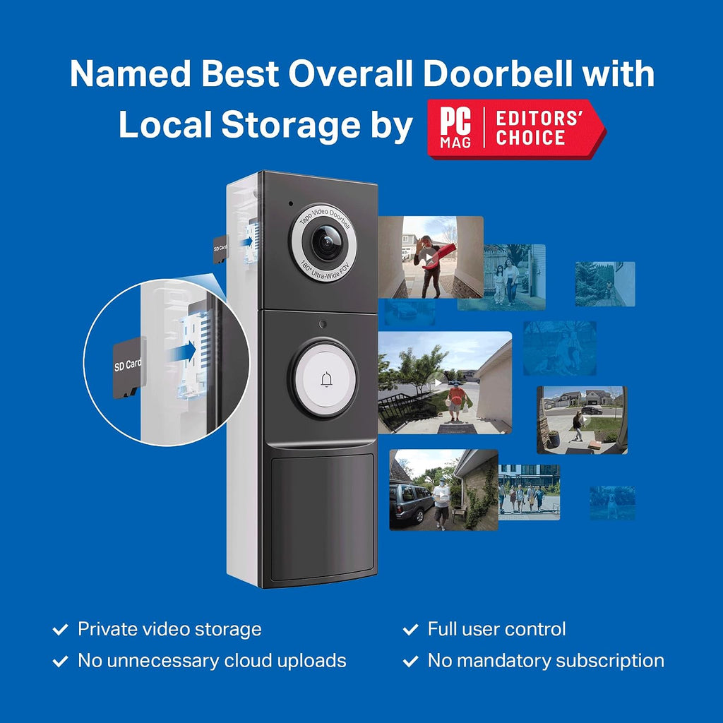 Tapo 2K+ Wired or Battery Powered Smart Video Doorbell with Chime, D225