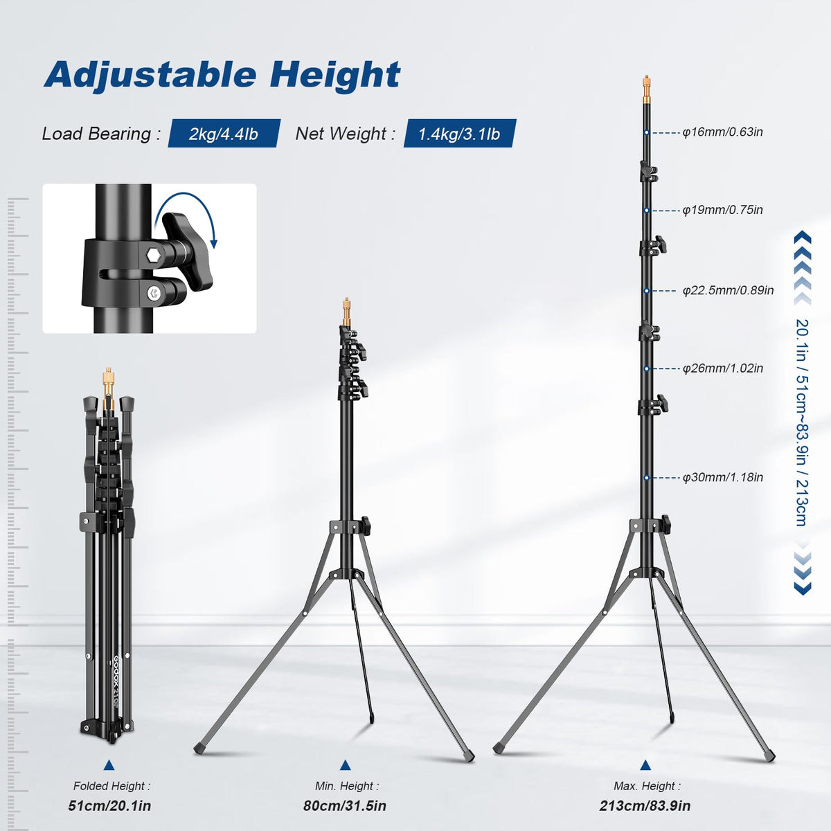 GODOX 380F Heavy Duty Light Stand 150in/12.6' Light Stand Spring Cushioned