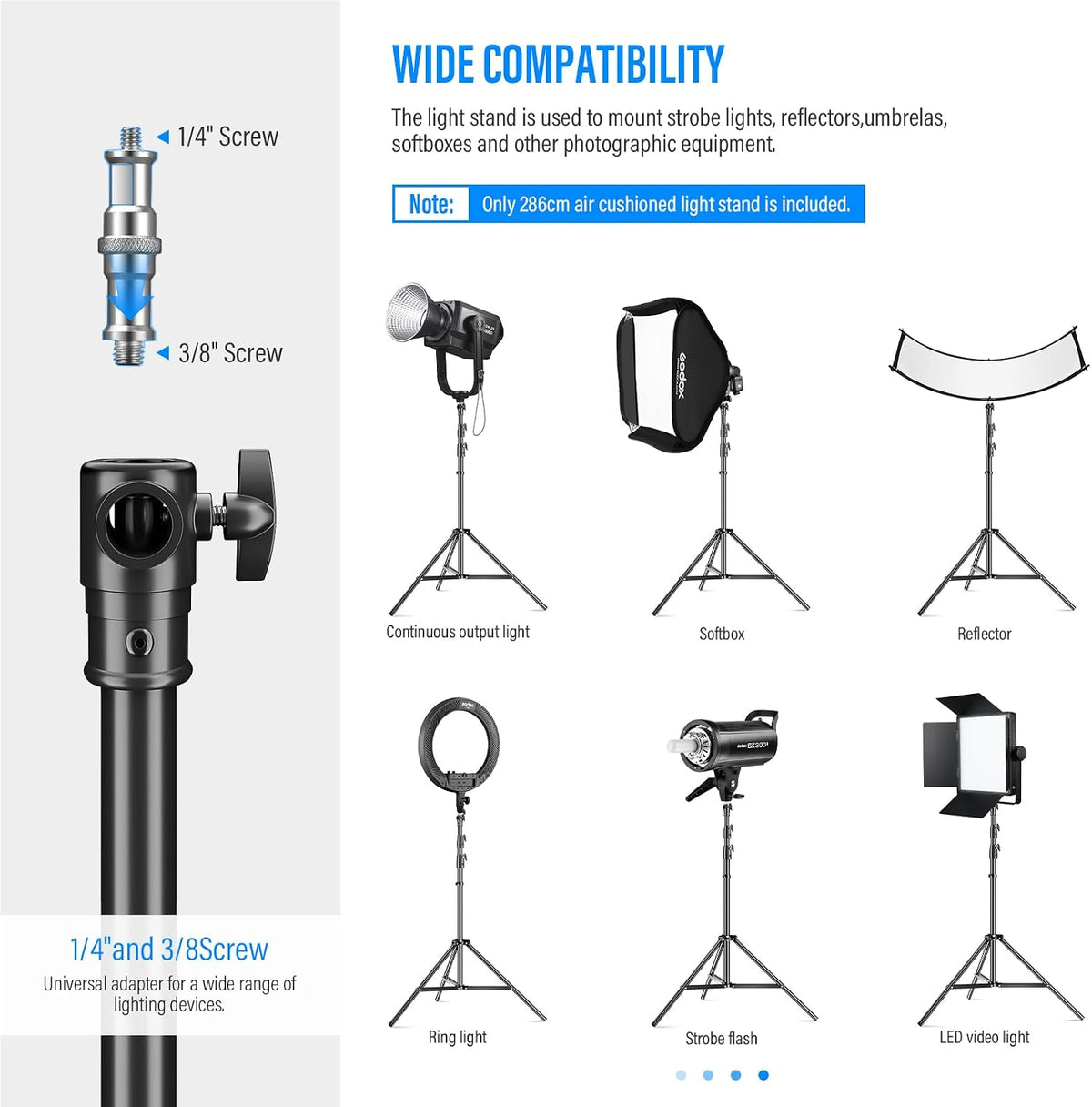 GODOX 380F Heavy Duty Light Stand 150in/12.6' Light Stand Spring Cushioned