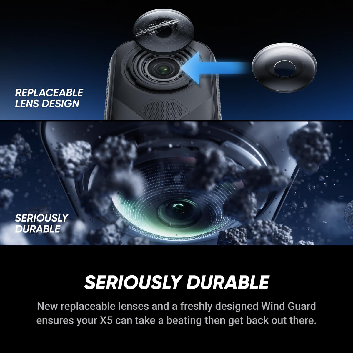 Insta360 X5 - Waterproof 8K 360Â° Action Camera, Leading Low Light, Invisible Selfie Stick Effect, Rugged and Replaceable Lens, 3-Hour Battery, Built-in Wind Guard, Stabilization, Triple AI Chip Design