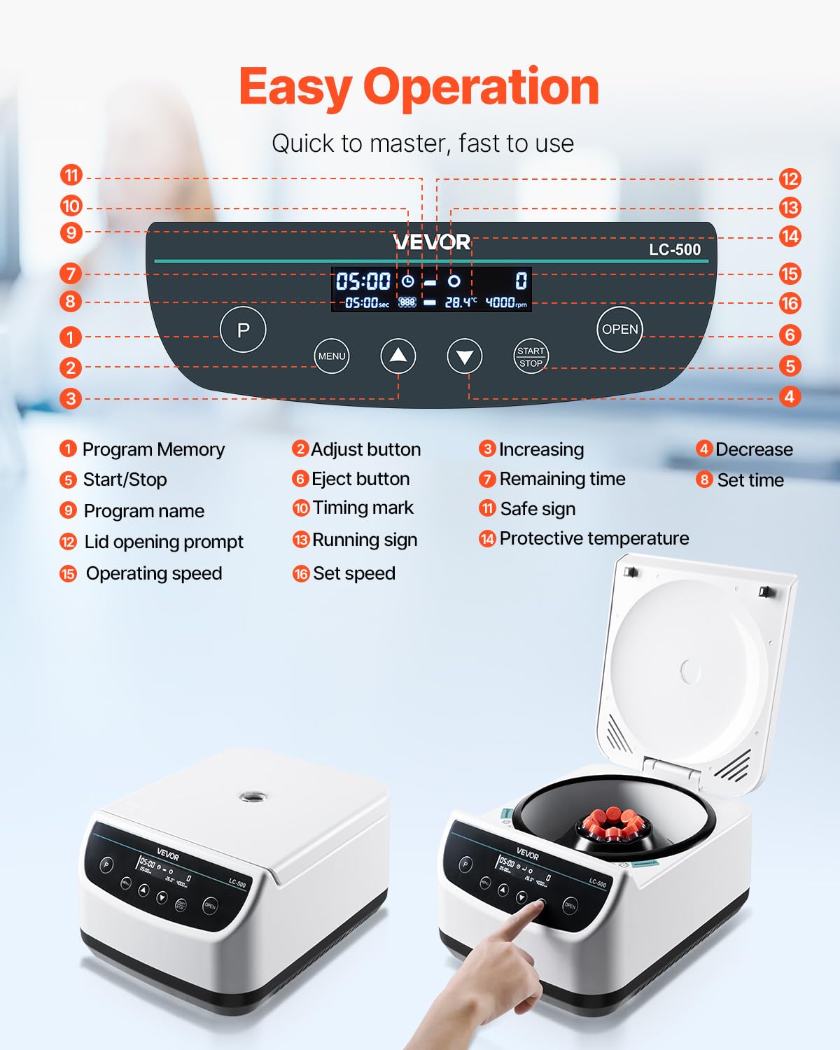 VEVOR Centrifuge Machine, 100-2100xg RCF Electric Laboratory Centrifuge Machine with 1 Rotor for 2/5/10/15/50ml Tube Capacity, Low Speed 500-4000rpm with Timer, Widely Used in Various Experiments