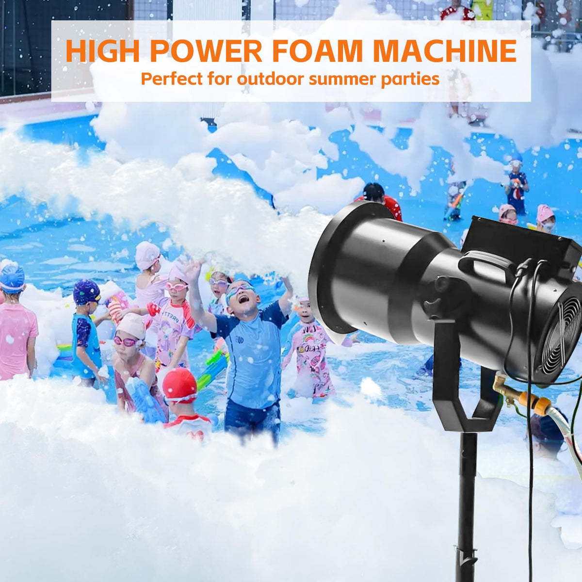 Foam Machine for Party with Fully Automatic Head Swing & Adjustable Height, Party Foam Machine with 9 LED Lights, Foam Cannon for Garden, Pool, Indoor, Birthdays, Celebrations, and Backyard Events