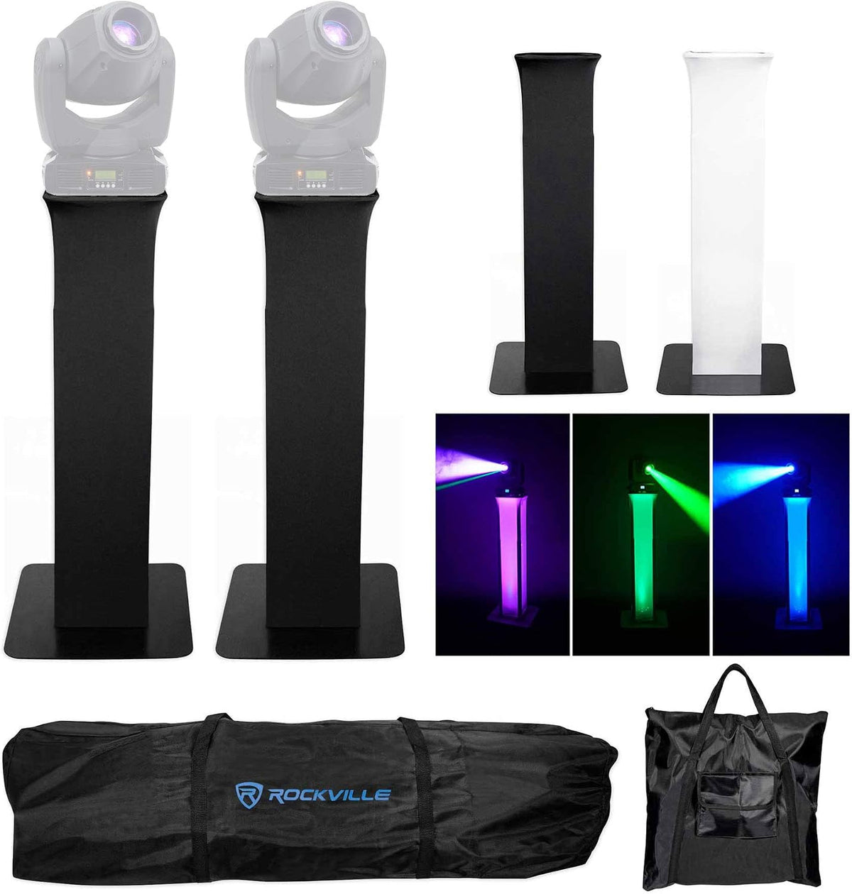Rockville Bundle: (2) RTP32B Totem Stands+Black+White Scrims for (2) American DJ Inno Spot Pro Lights (2 Items)
