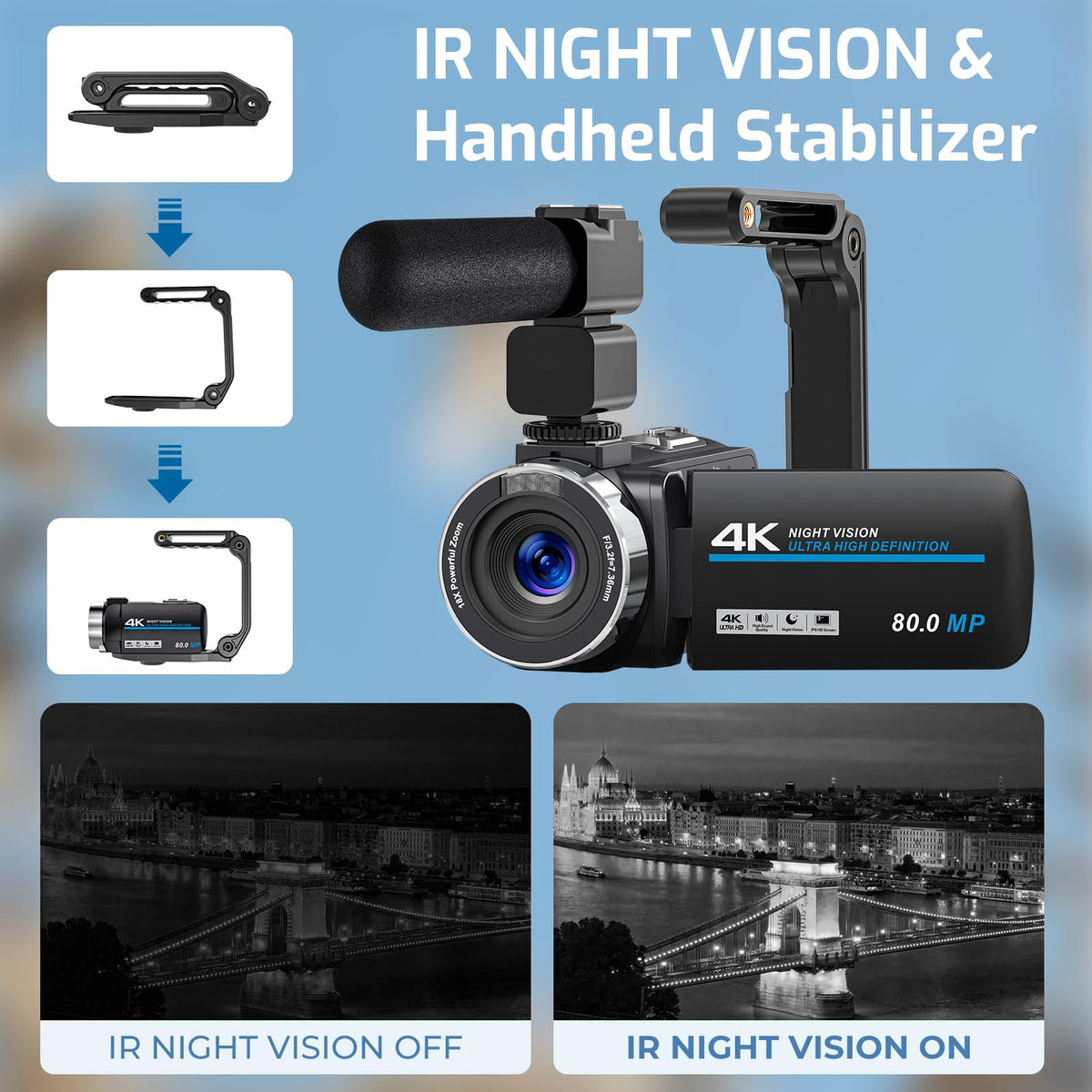 4K 80MP Camcorder Video Camera 18X Zoom Vlogging Camera for YouTube Webcam