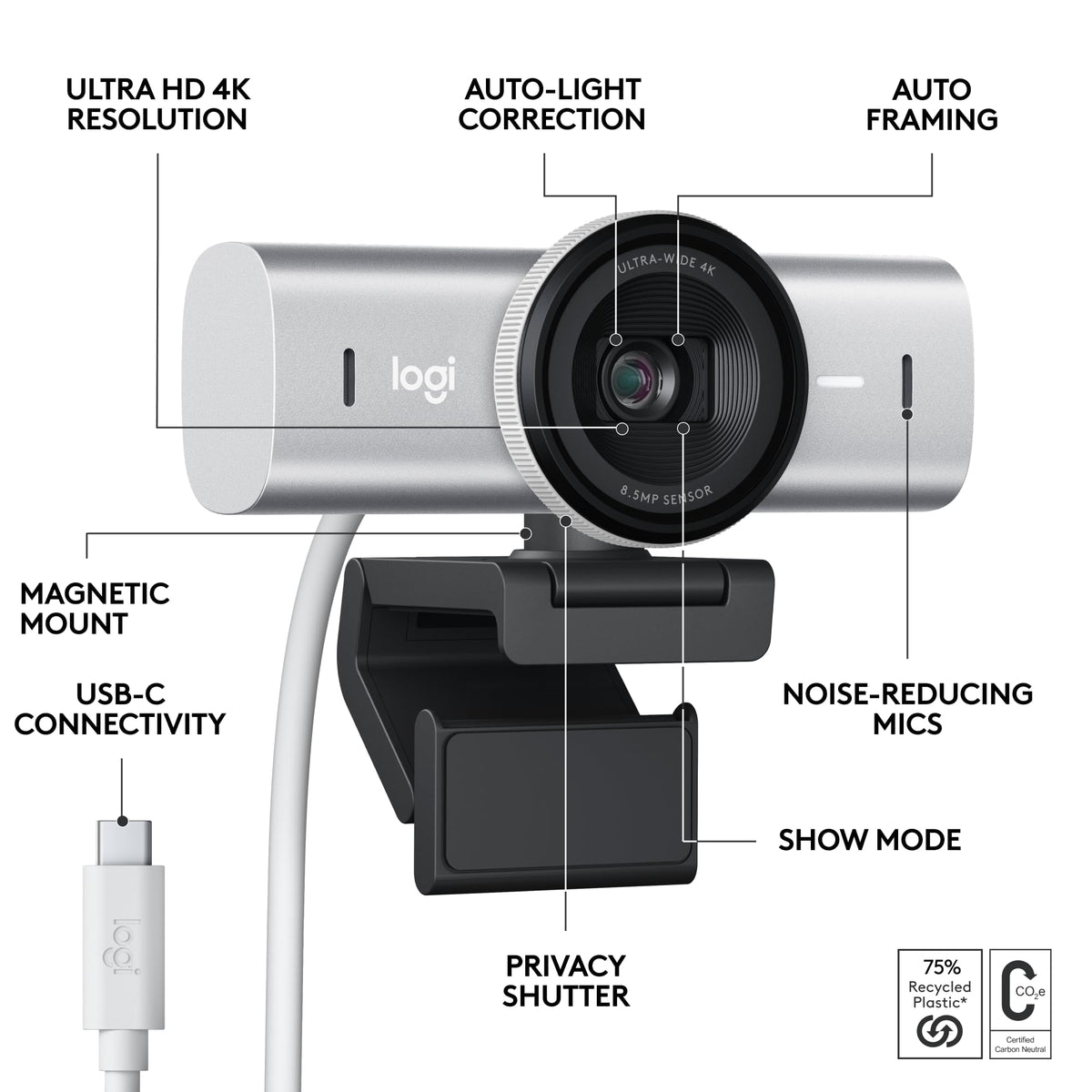 Logitech MX Brio Ultra HD 4K Webcam Collaboration and Streaming - Graphite
