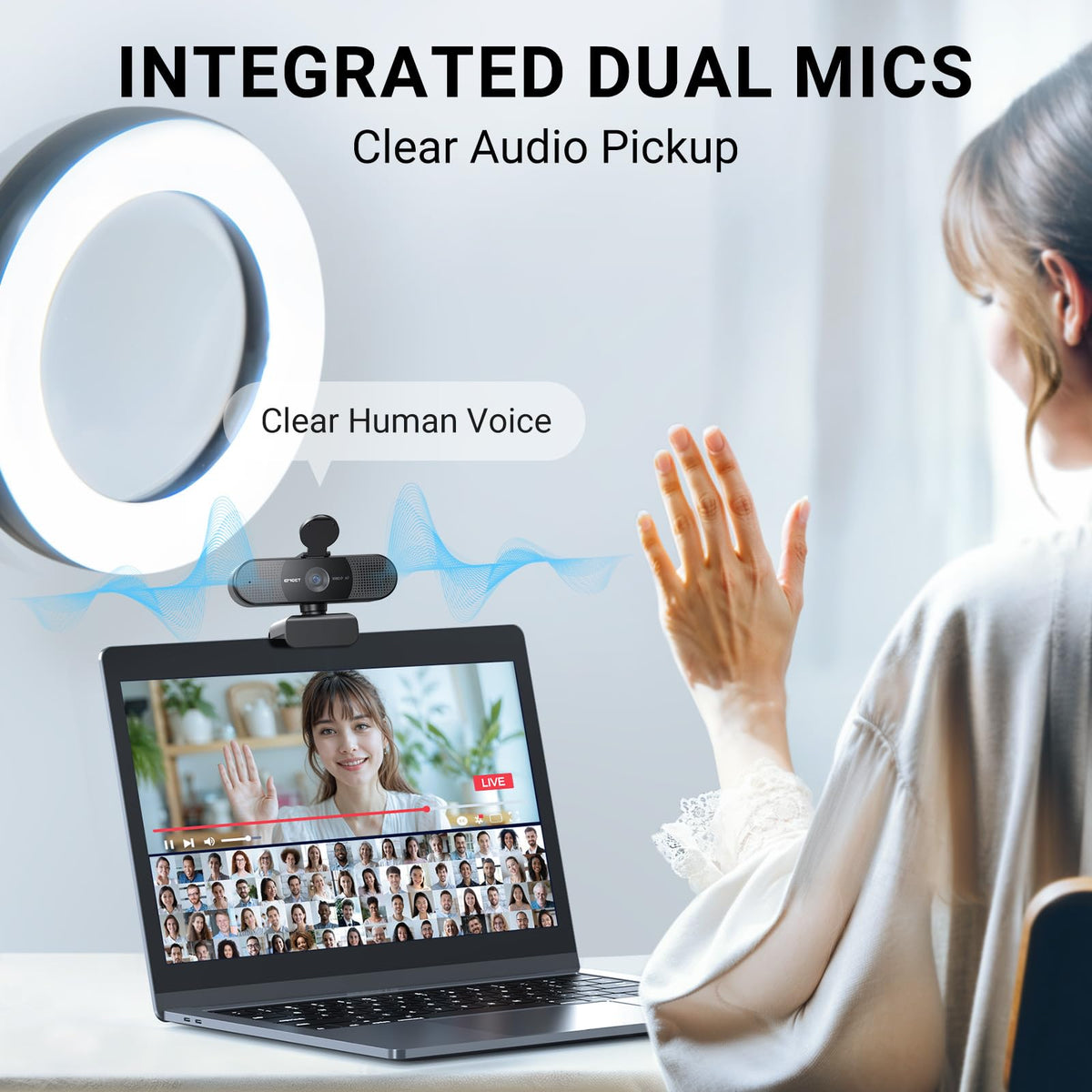 EMEET C960 Ultra 4K Webcam for Mac & PC, 1/1.5" Large Sensor, Metal Body