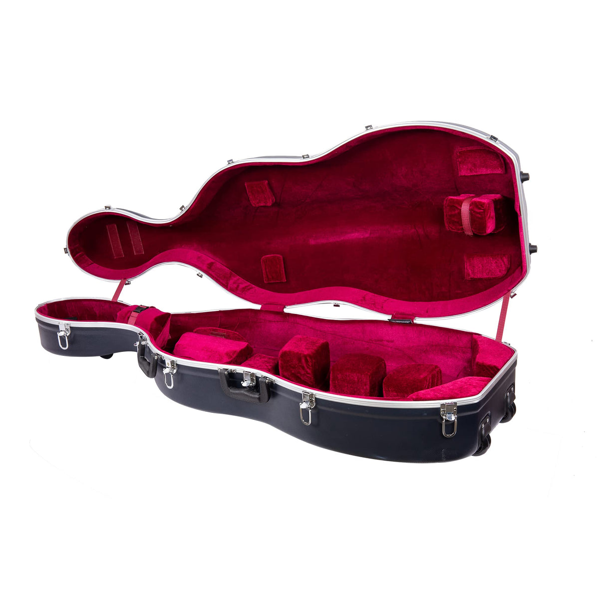 Crossrock ABS Cello Case for 4/4 & 3/4 Size | Wine Red Velvet Interior, Molded Hardshell with Wheels, Lock, Dual Bow Holders & Backpack Straps-Dark Red (CRA862CEFDR)