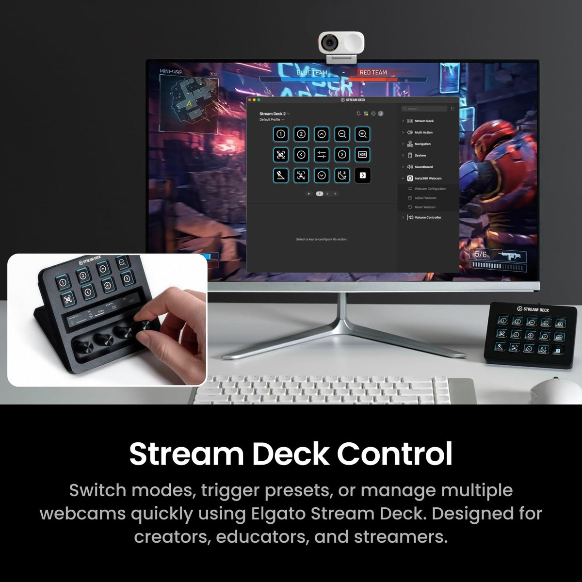 Insta360 Link 2C Pro â 4K Webcam for PC/Mac, 1/1.3â Sensor, Low-Light, Auto Framing, HDR, Directional Noise-Canceling Mics, Supports Stream Deck, Zoom, Teams, Twitch for Streaming or Meetings