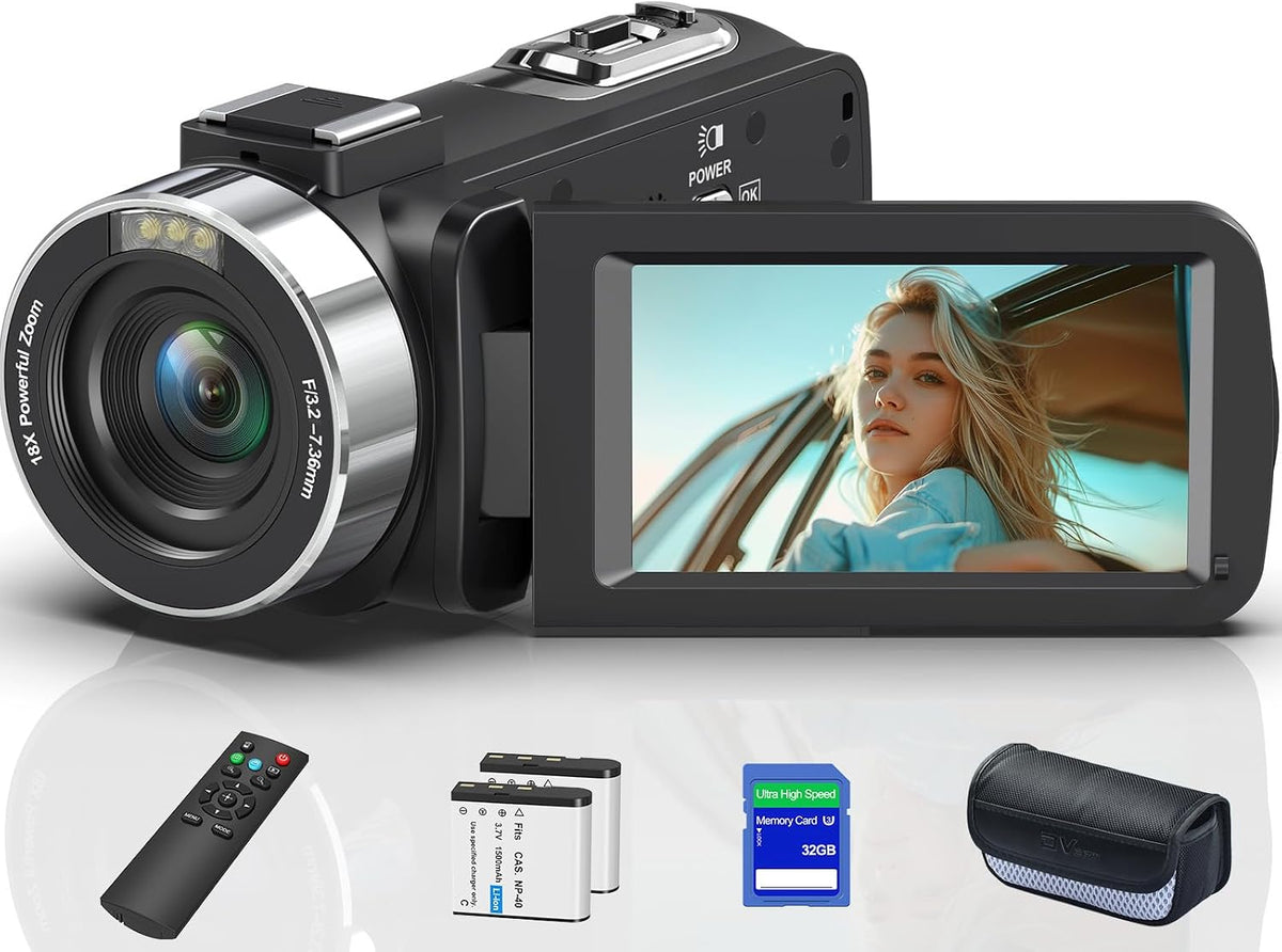 8K 64MP Video Camera 18X Digital Zoom Camcorder Video Camera 3.0 inch Flip Screen for YouTube Vlogging Camera with SD Card, 2.4G Remote Control, Two Batteries