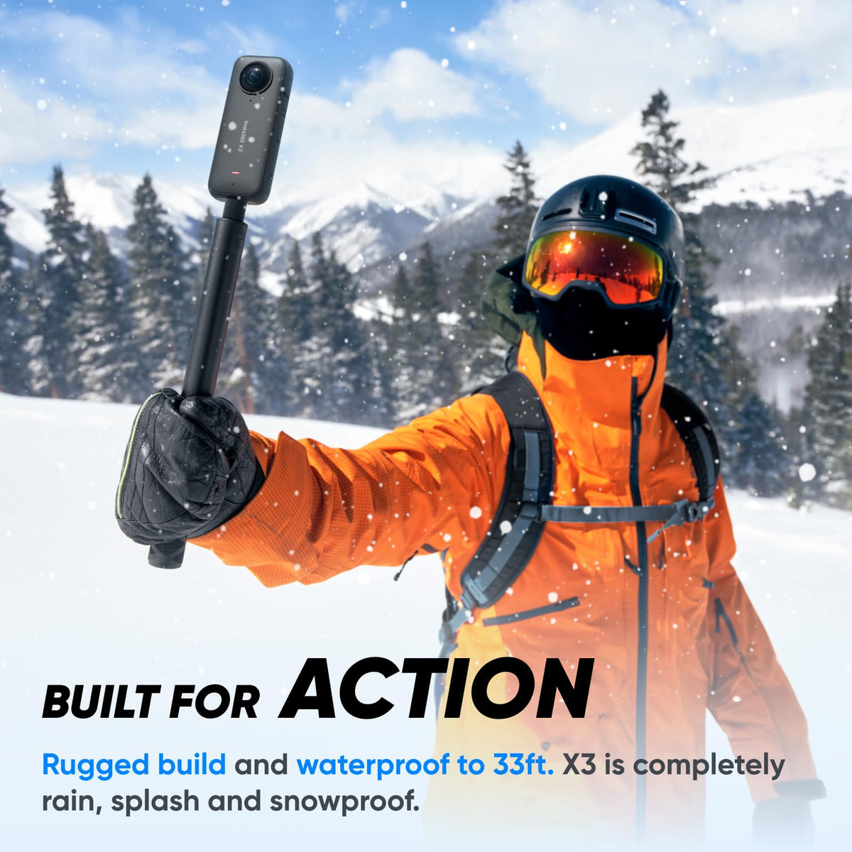 Insta360 X3, 360 Action Camera with 5.7K 360 Active HDR Video, 4K Single-Lens Camera, Waterproof, FlowState Stabilization, 2.29" Touchscreen, AI Editing, for Motorcycle, Wintersports and Vlogging