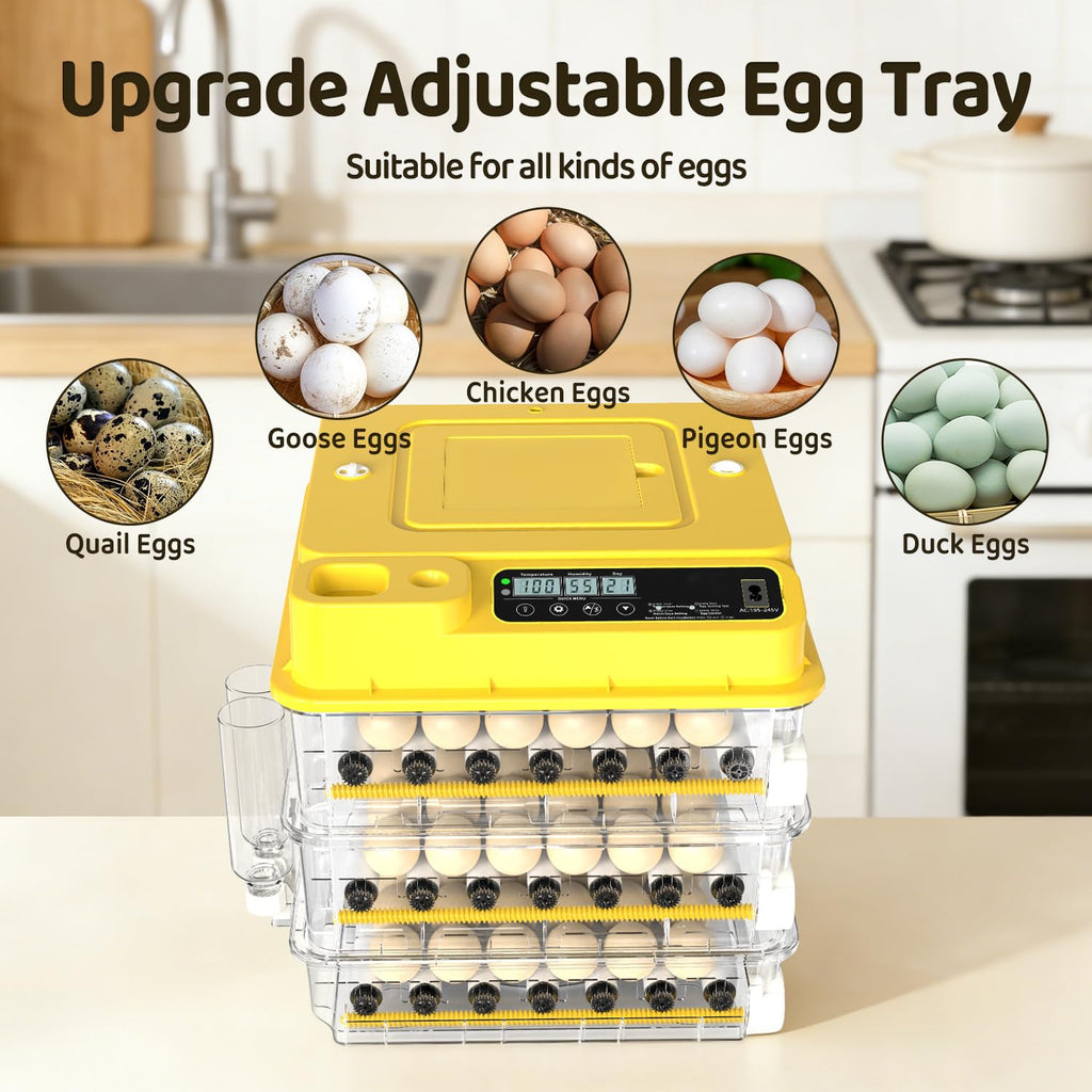 108 Egg Incubator for Hatching Eggs, Fully Automatic Egg Incubator with Auto Temp/Water/Turning, for Chicken Duck Goose Quail Pigeon Turtle Eggs, Humidity Control by Bottles, 361Â° View Clear Window