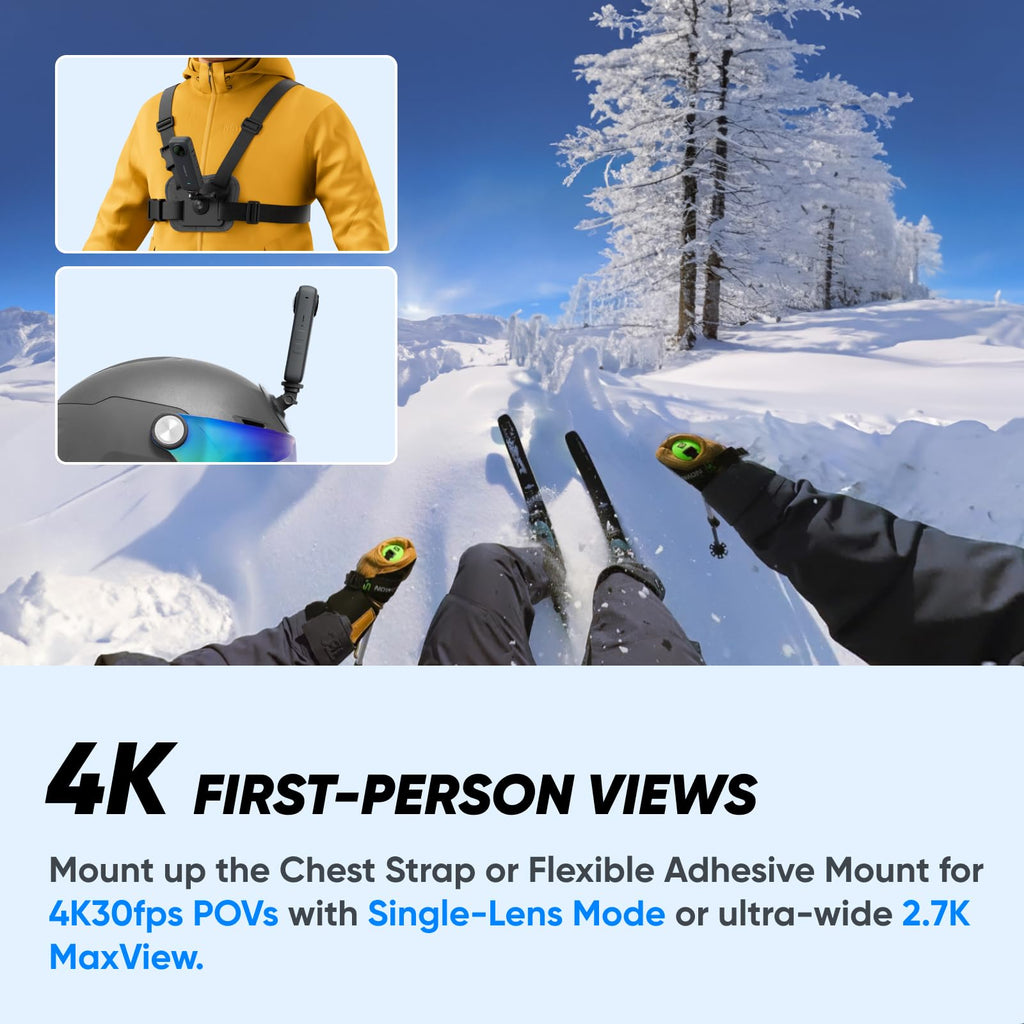 Insta360 X3, 360 Action Camera with 5.7K 360 Active HDR Video, 4K Single-Lens Camera, Waterproof, FlowState Stabilization, 2.29" Touchscreen, AI Editing, for Motorcycle, Wintersports and Vlogging