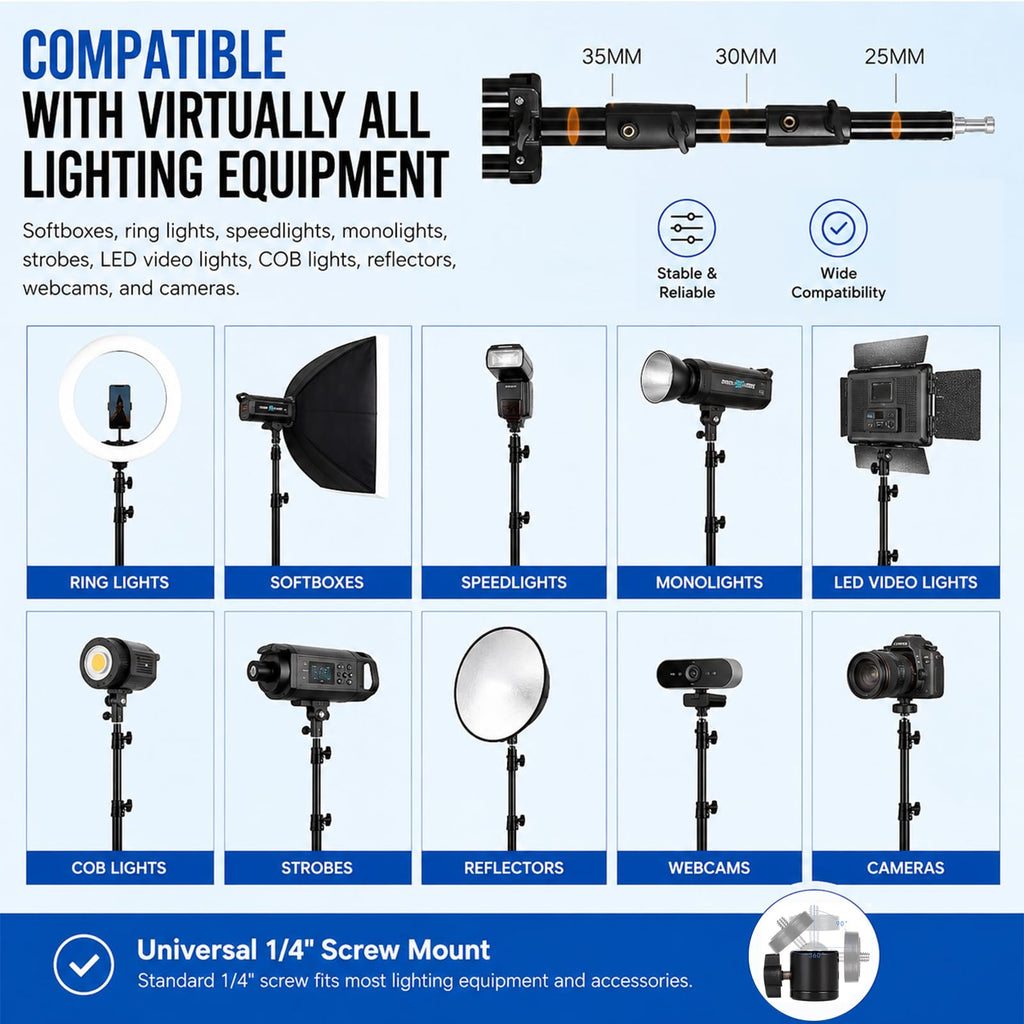 Aluminum Alloy Light Stand 9.5 Feet/2.8m Adjustable Spring Cushioned Photography Tripod for Photo Studio Speedlight Flashes, Ring Light, Photographic Equipments Thickening Flash Stand, 2 Pack
