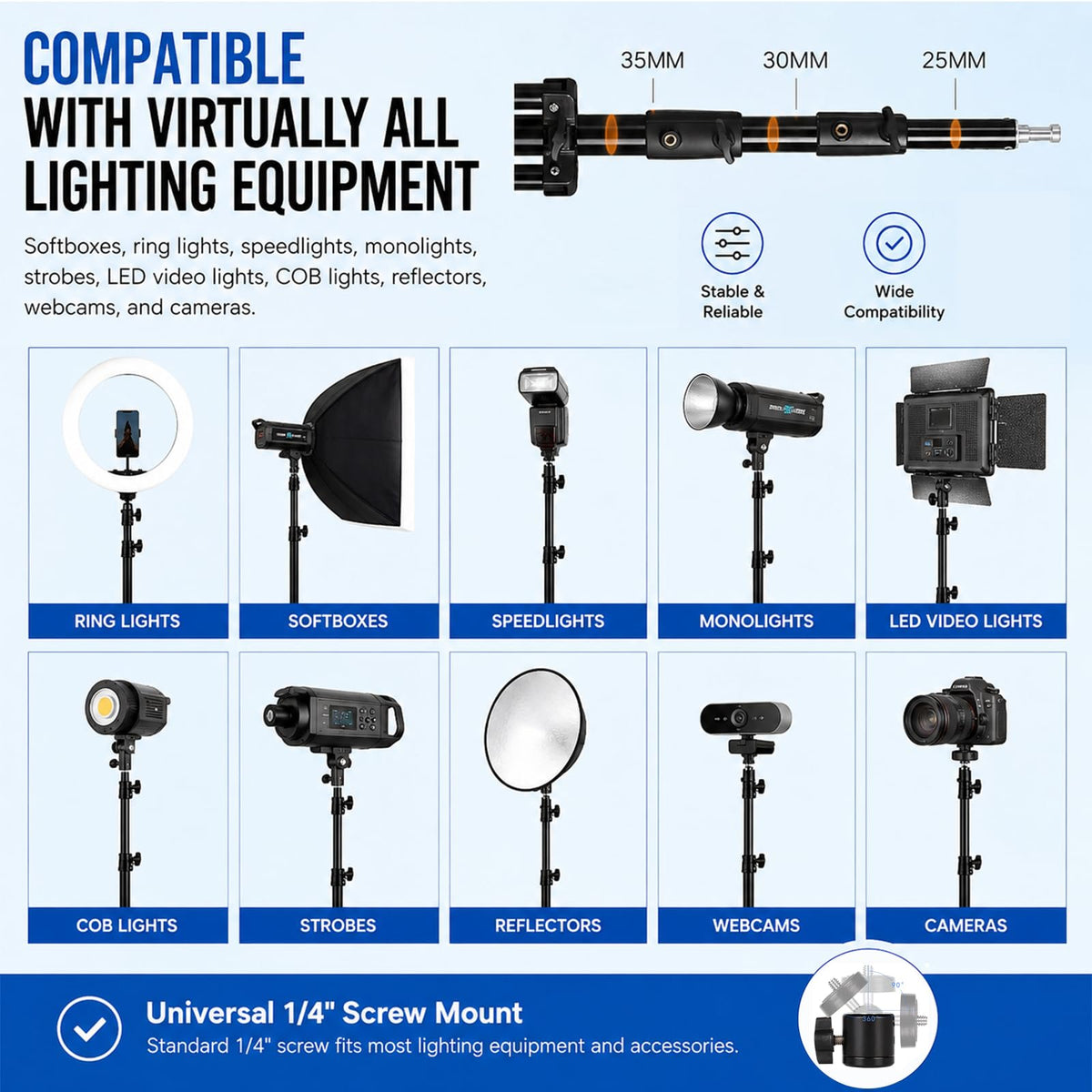 Aluminum Alloy Light Stand 9.5 Feet/2.8m Adjustable Spring Cushioned Photography Tripod for Photo Studio Speedlight Flashes, Ring Light, Photographic Equipments Thickening Flash Stand, 2 Pack