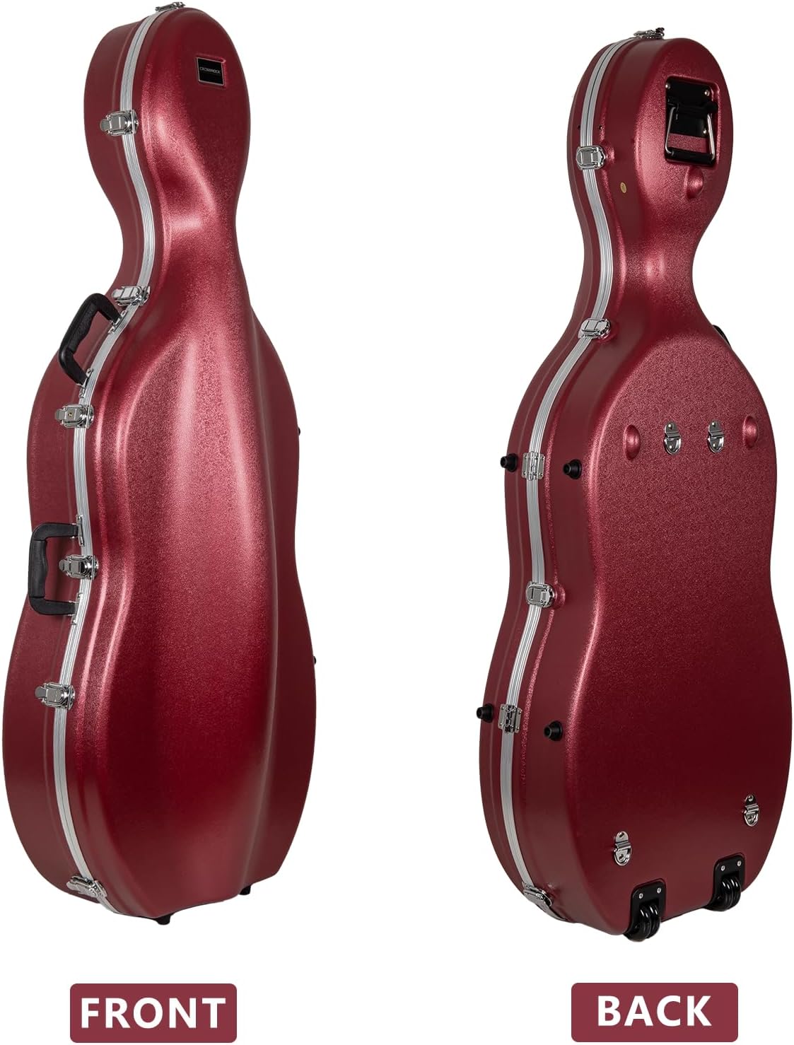 Crossrock ABS Cello Case for 4/4 & 3/4 Size | Wine Red Velvet Interior, Molded Hardshell with Wheels, Lock, Dual Bow Holders & Backpack Straps-Dark Red (CRA862CEFDR)