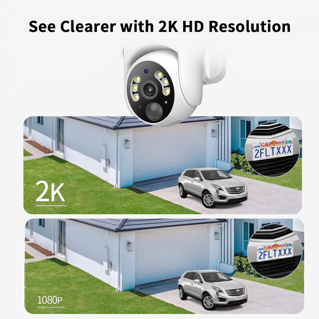 SEHMUA 2K Solar Security Cameras Wireless Outdoor, 2 Pack 360Â° View Pan/Tilt WiFi Security Camera Outside with Color Night Vision,Easy to Install, PIR Alarm, 2-Way Audio