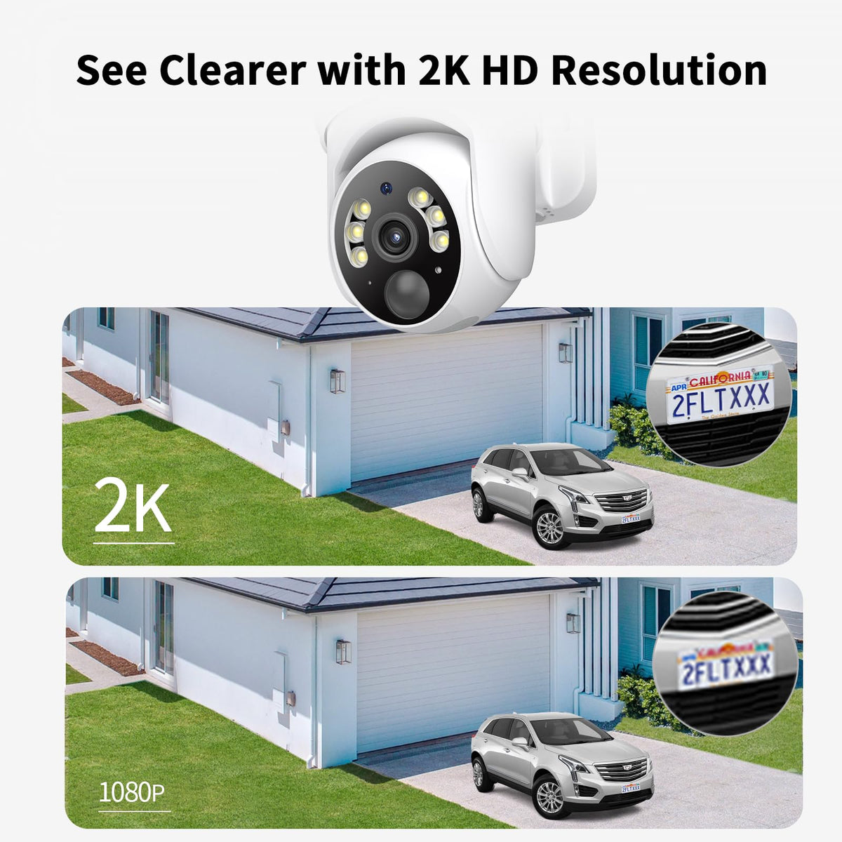 SEHMUA 2K Solar Security Cameras Wireless Outdoor, 2 Pack 360Â° View Pan/Tilt WiFi Security Camera Outside with Color Night Vision,Easy to Install, PIR Alarm, 2-Way Audio