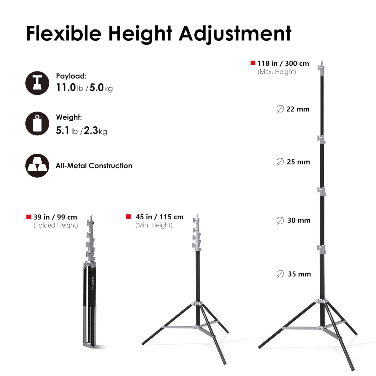 RAUBAY 10ft Corner Light Stand, Air Cushion, Silver, LT30-CS