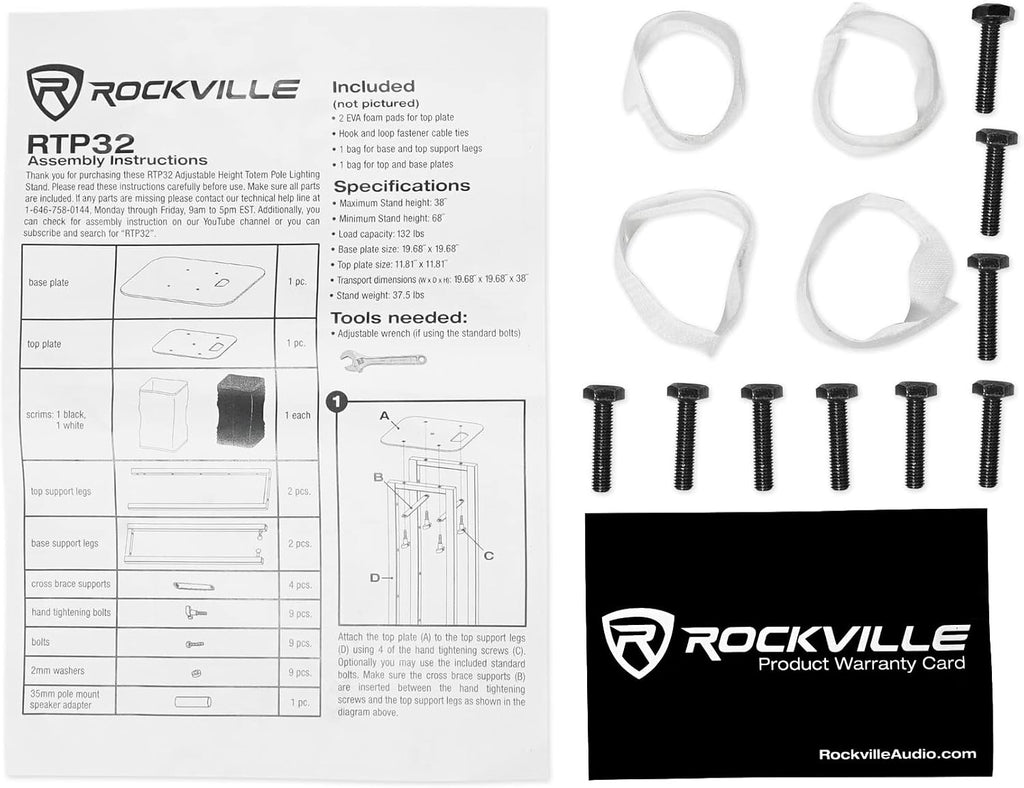 Rockville RTP32W White Totem Light Stand For Rogue RH1 Hybrid Light, 2-Pack