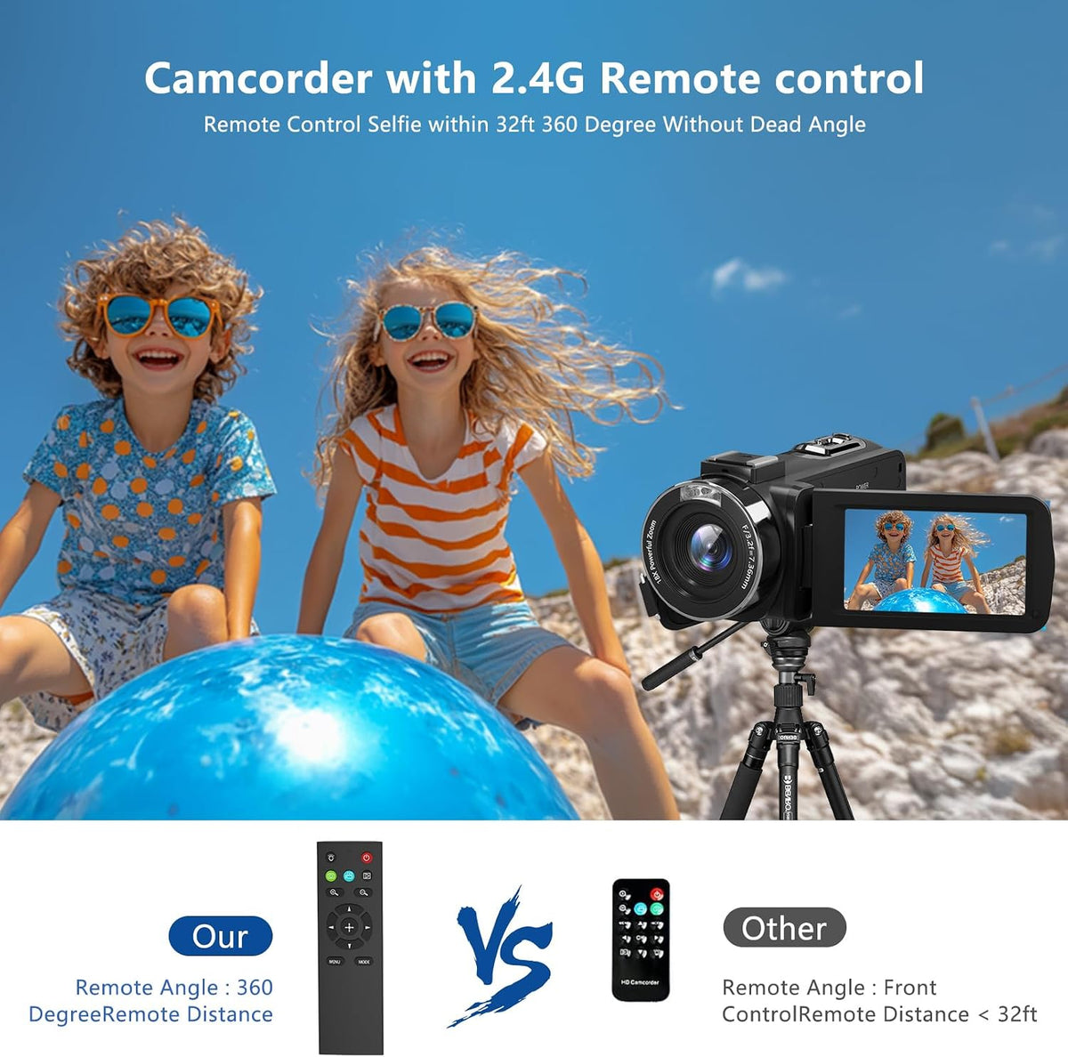 Video Camera 6K 64MP UHD WiFi Vlogging Cameras for YouTube with 32GB Card