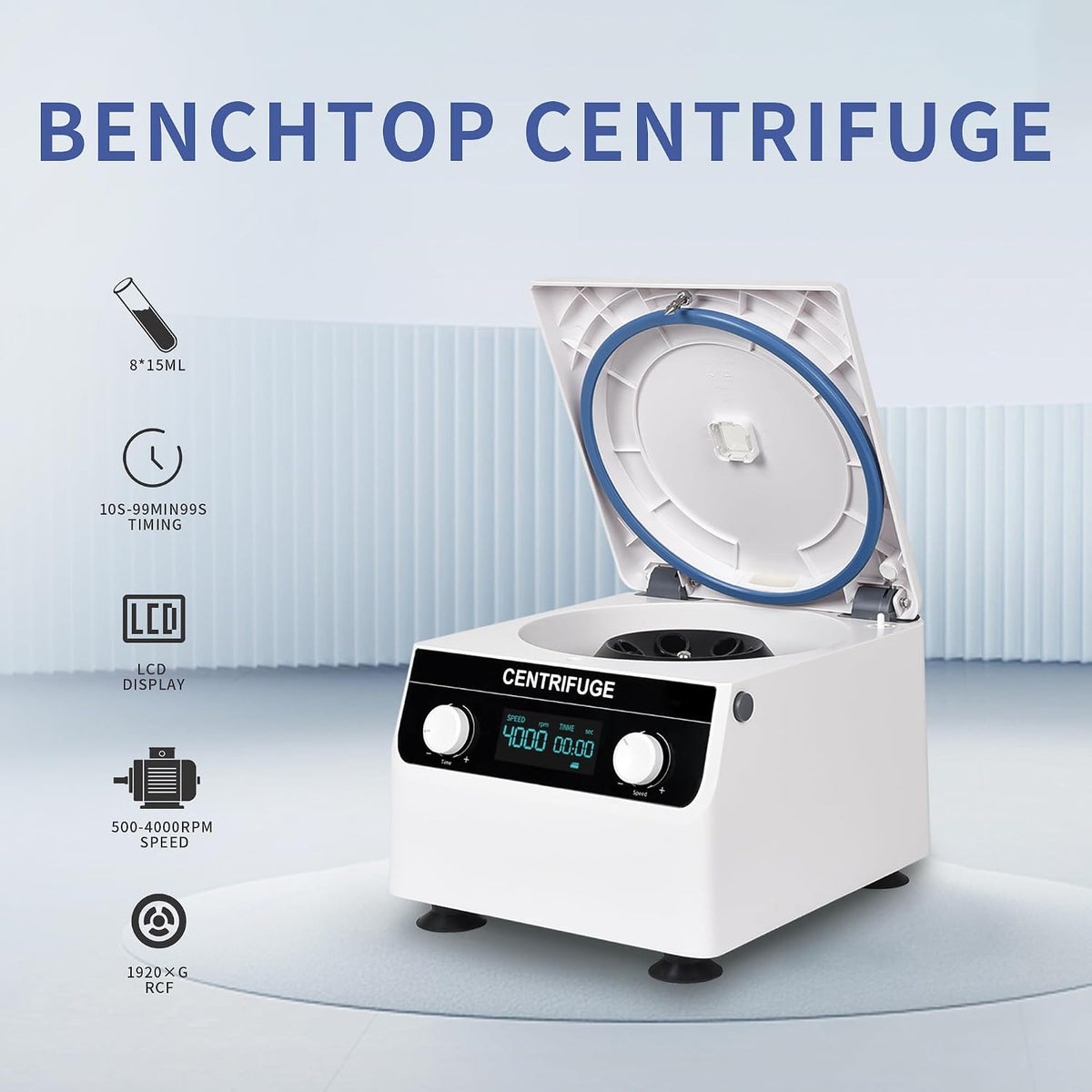 Centrifuge Machine LCD 8x10ml/15ml 4000RPM 1920Ãg RCF Timer 99min99s