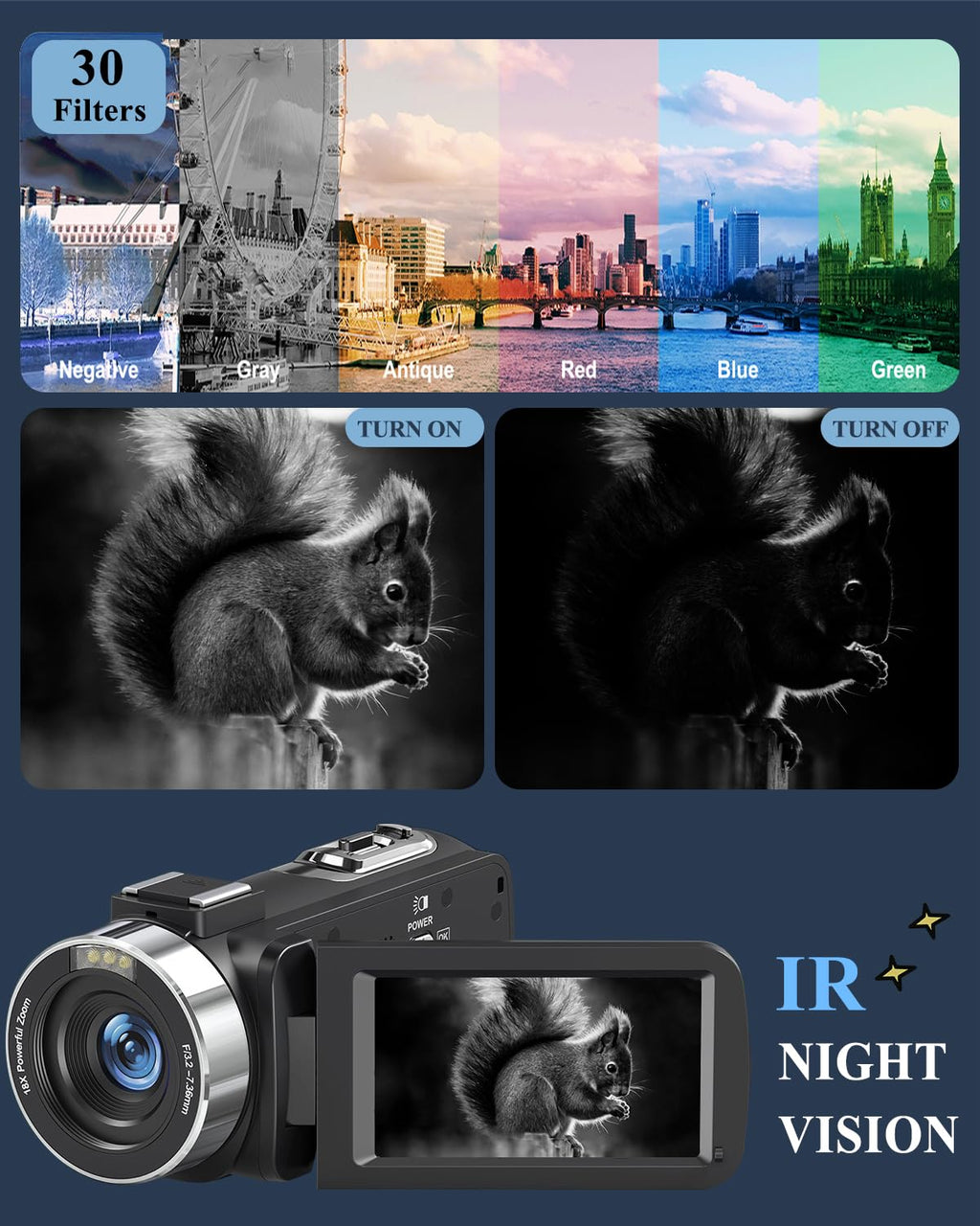 4K 80MP Camcorder Video Camera 18X Zoom Vlogging Camera for YouTube Webcam