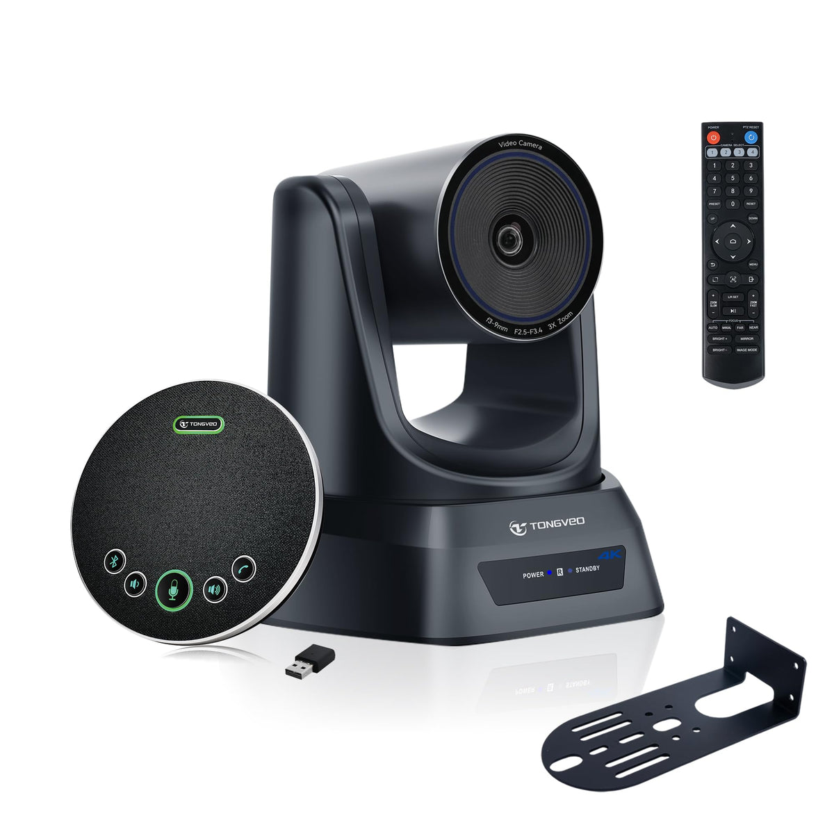 TONGVEO 3X Optical Zoom PTZ Camera AI Auto-Tracking HDMI USB 3.0 1080P 60fps Wide-Angle for Video Conference Business Meeting Live Streaming Online Learn with Zoom YouTube Teams OBS and More