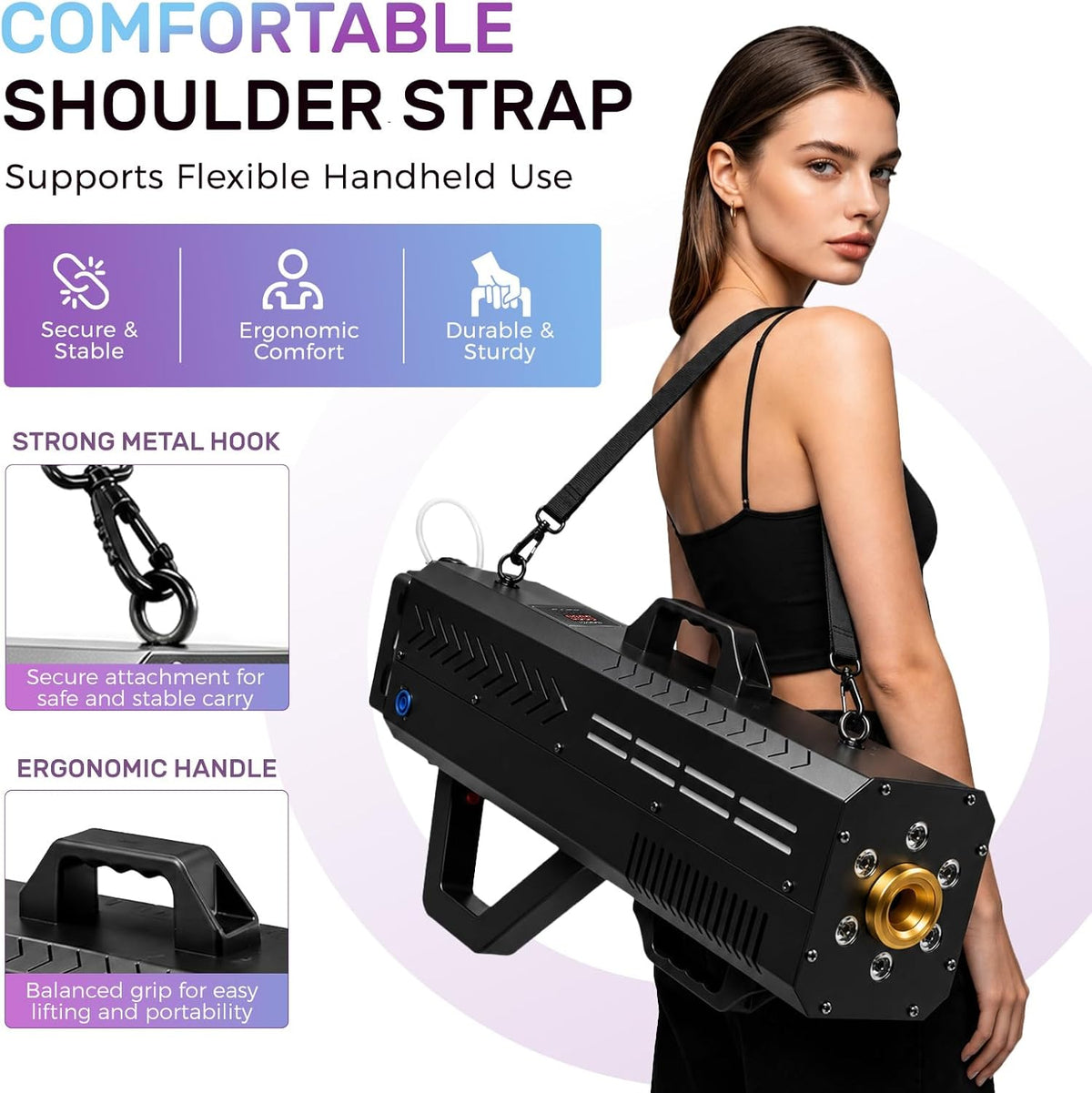 Handheld Fog Machine, Portable Smoke Cannon with LED for Stage